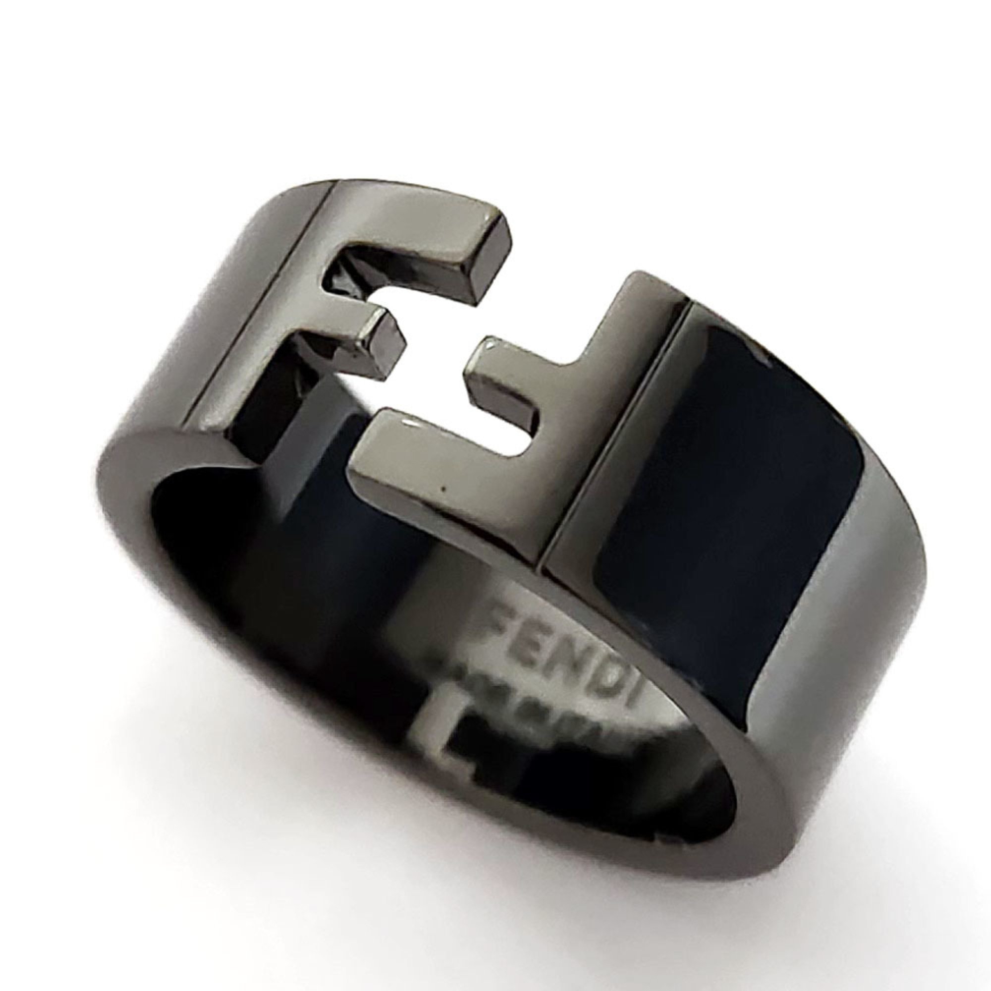 FENDI FF Ring Gunmetallic Metal Men's