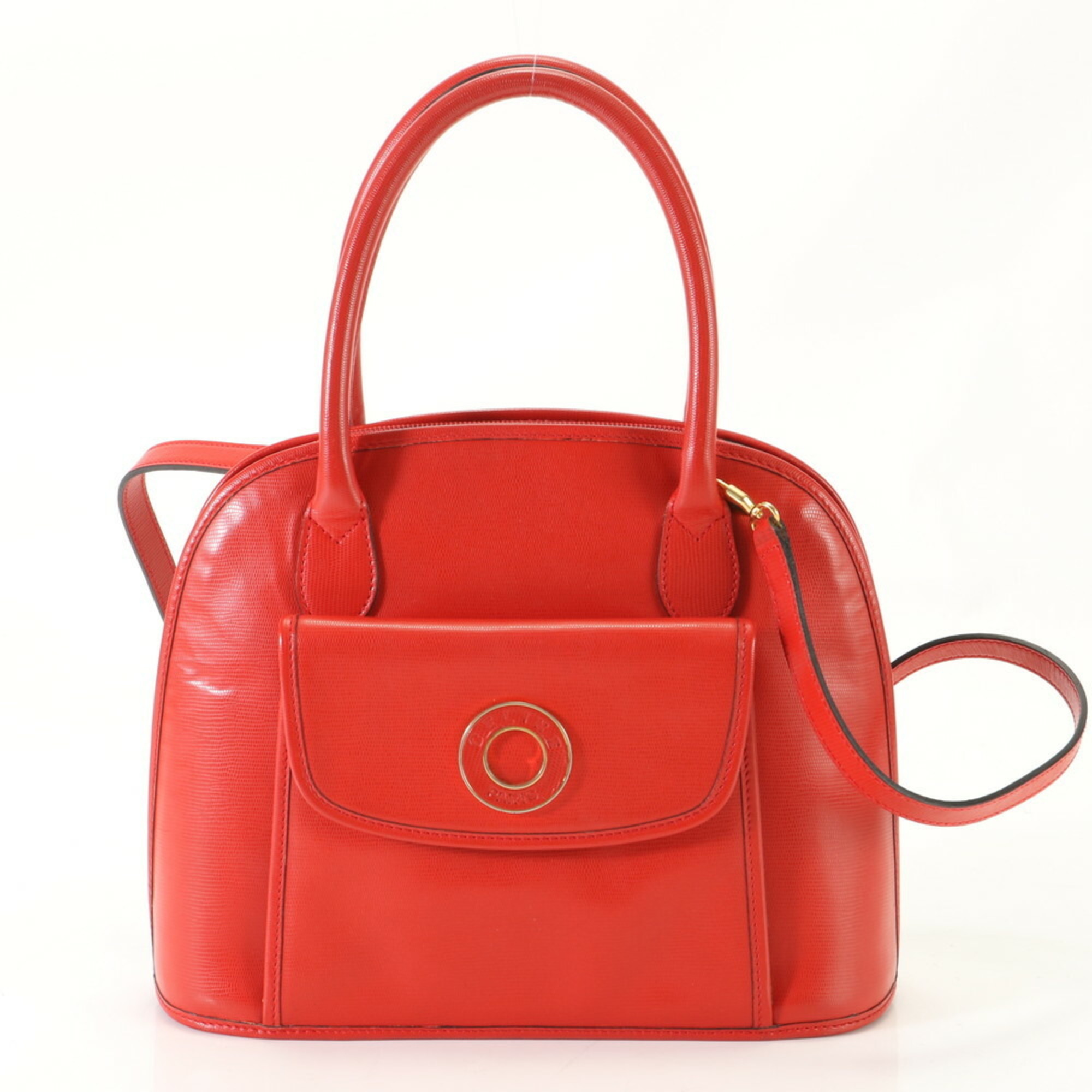 Celine Circle Leather Shoulder Bag Crossbody Hand Red Women's