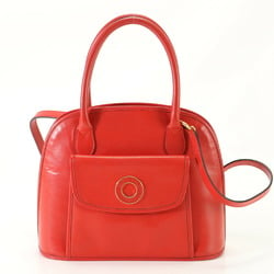 Celine Circle Leather Shoulder Bag Crossbody Hand Red Women's