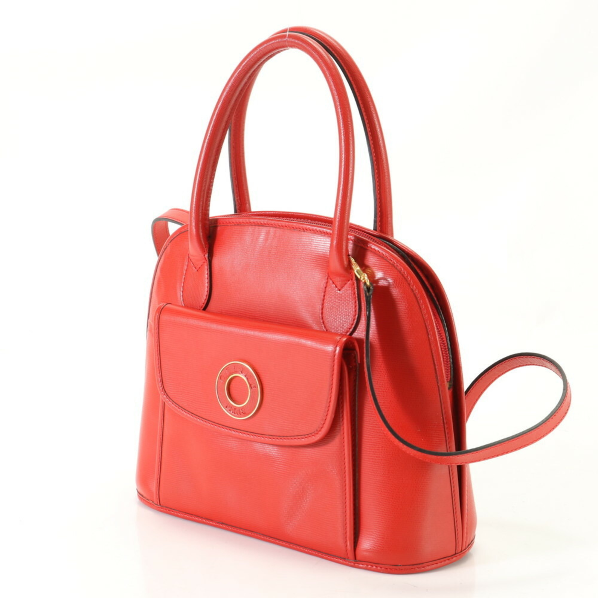 Celine Circle Leather Shoulder Bag Crossbody Hand Red Women's