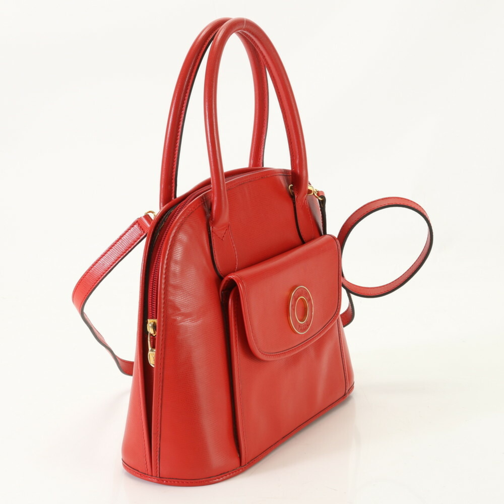 Celine Circle Leather Shoulder Bag Crossbody Hand Red Women's