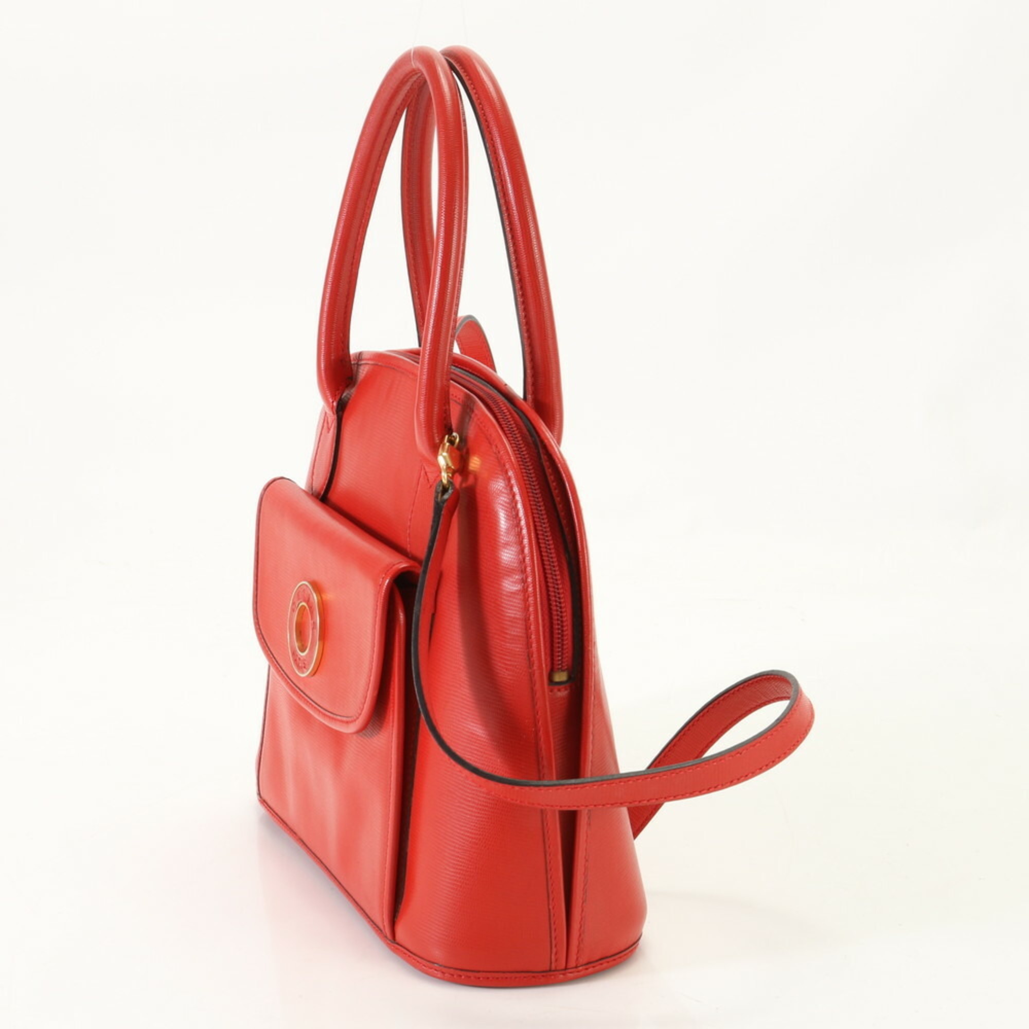 Celine Circle Leather Shoulder Bag Crossbody Hand Red Women's