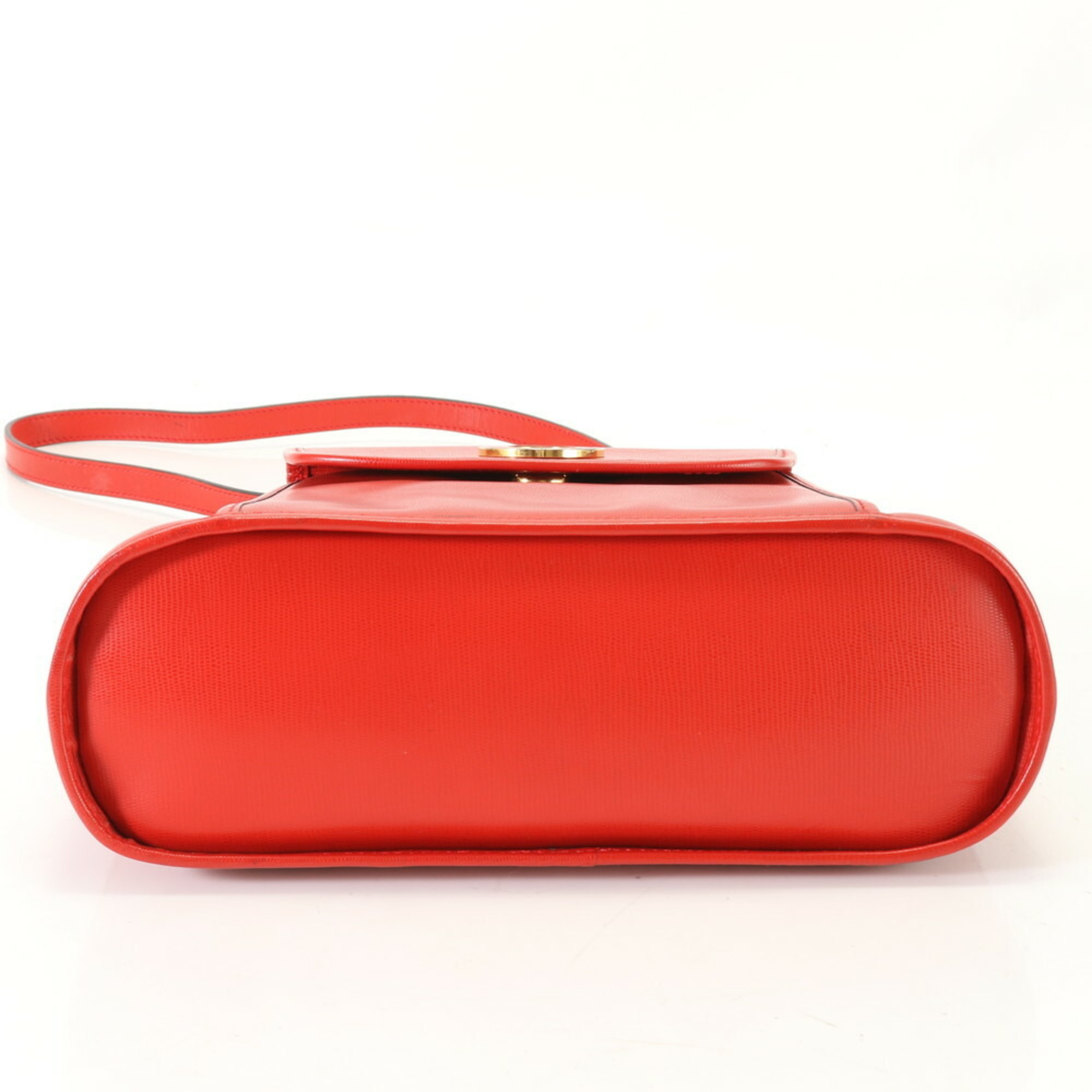 Celine Circle Leather Shoulder Bag Crossbody Hand Red Women's