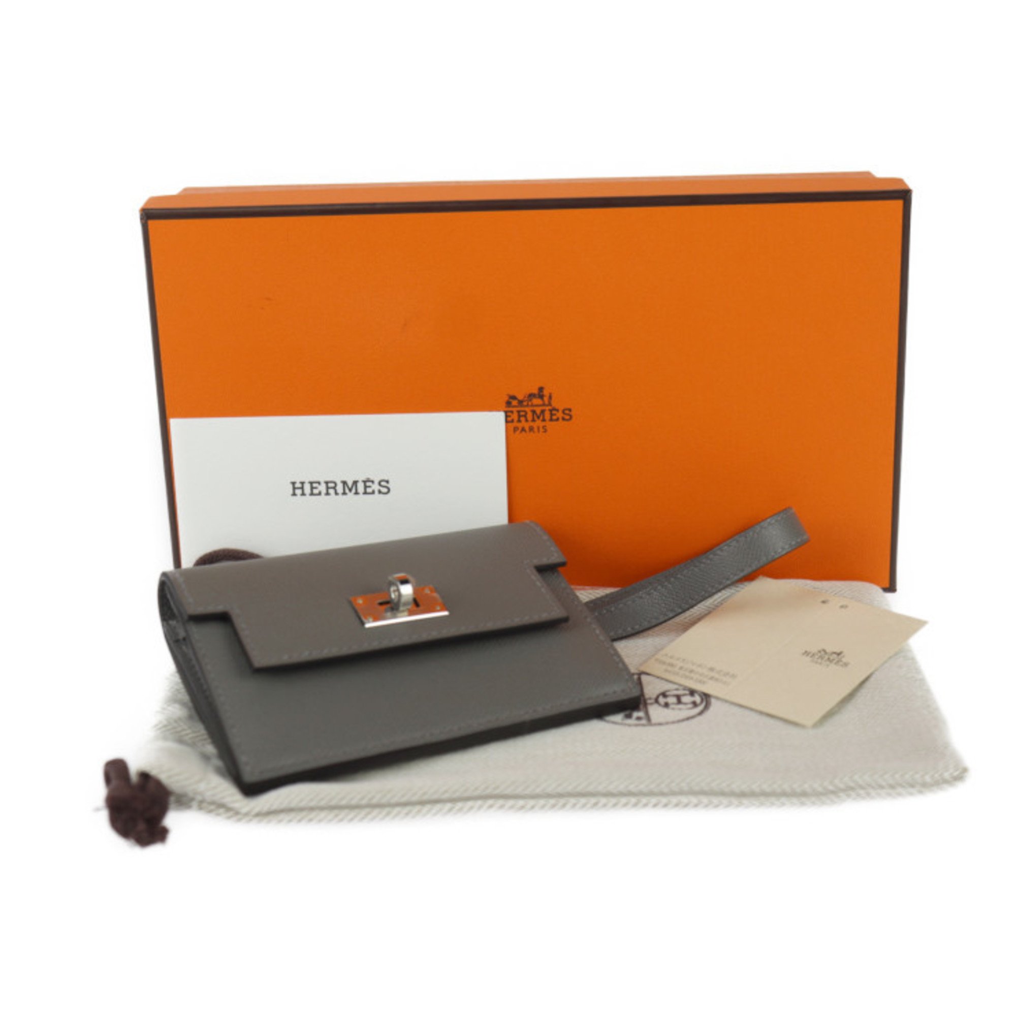 HERMES Hermes Kelly Pocket Wallet/Coin Case Veau Madame Grimeyer Wristlet Coin Purse Business Card Holder/Card Holder W Engraved