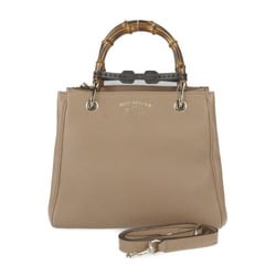 GUCCI Bamboo Shopper Small Handbag 336032 Leather Pink Beige Shoulder Bag Tote