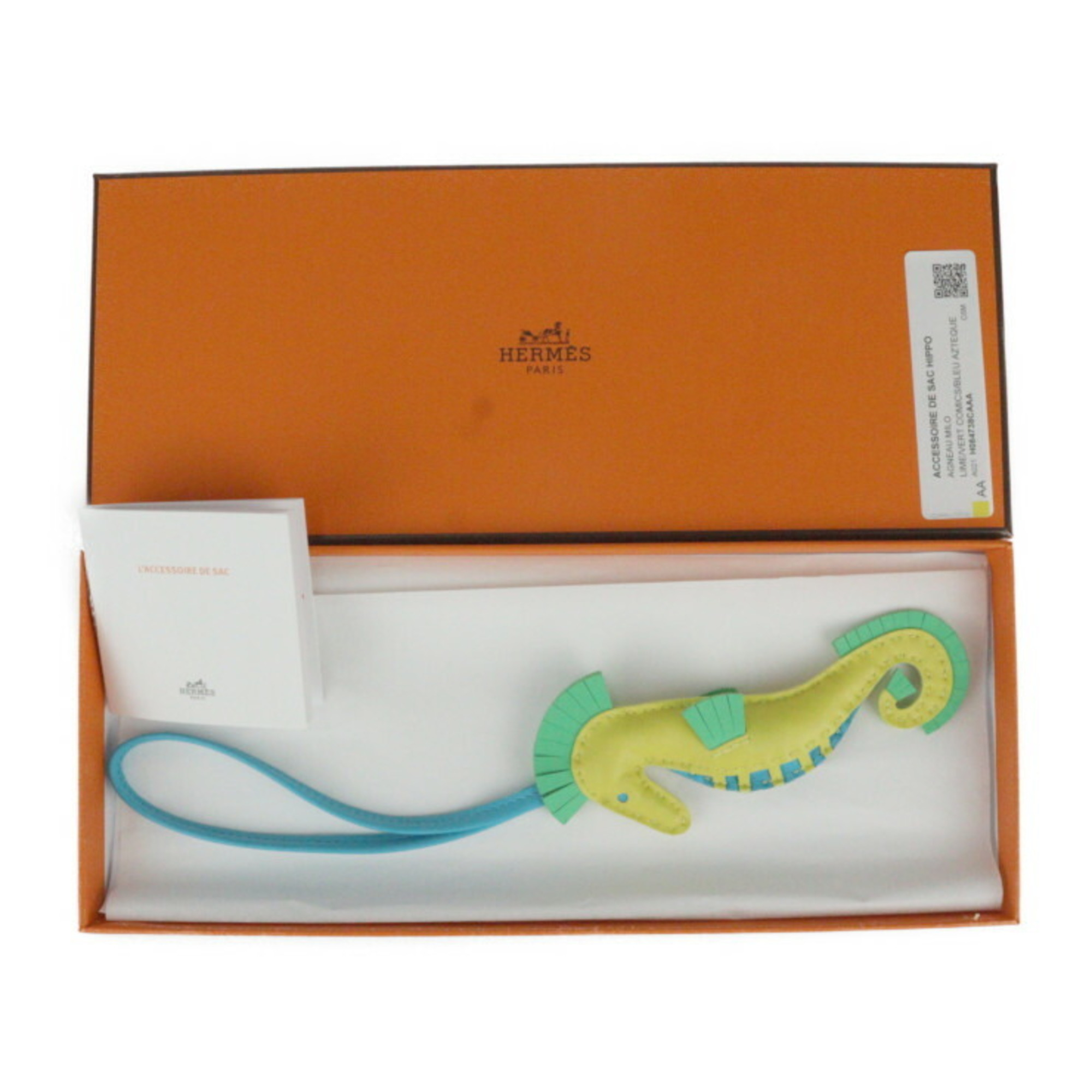 HERMES Hermes Ipoh Seahorse Accessory H08738CAAA Anjou Milo Lime Vert Comic Blue Azotic Bag Charm B Engraved