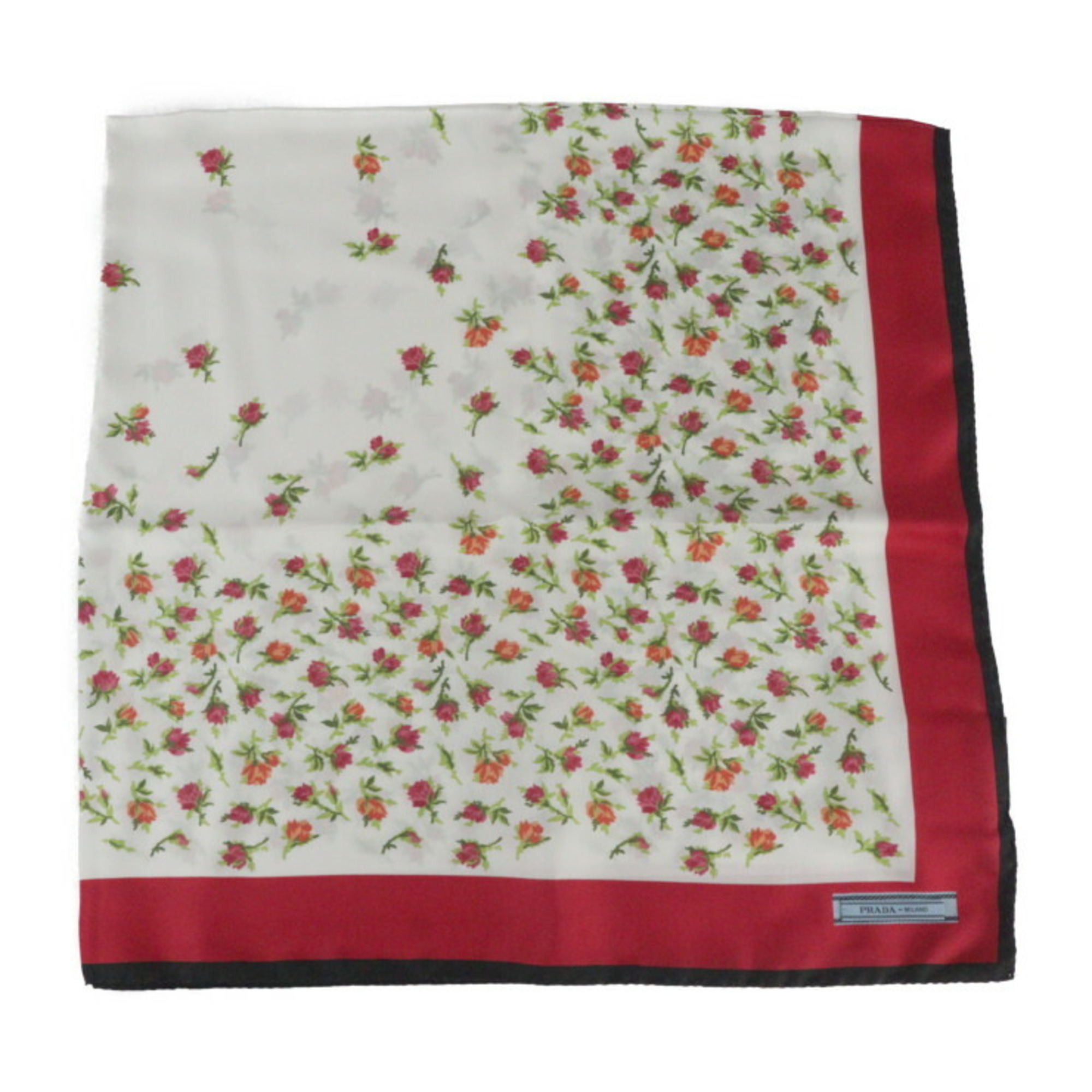 PRADA Prada Scarf 100% Silk White Pink Black Multicolor Large Flower