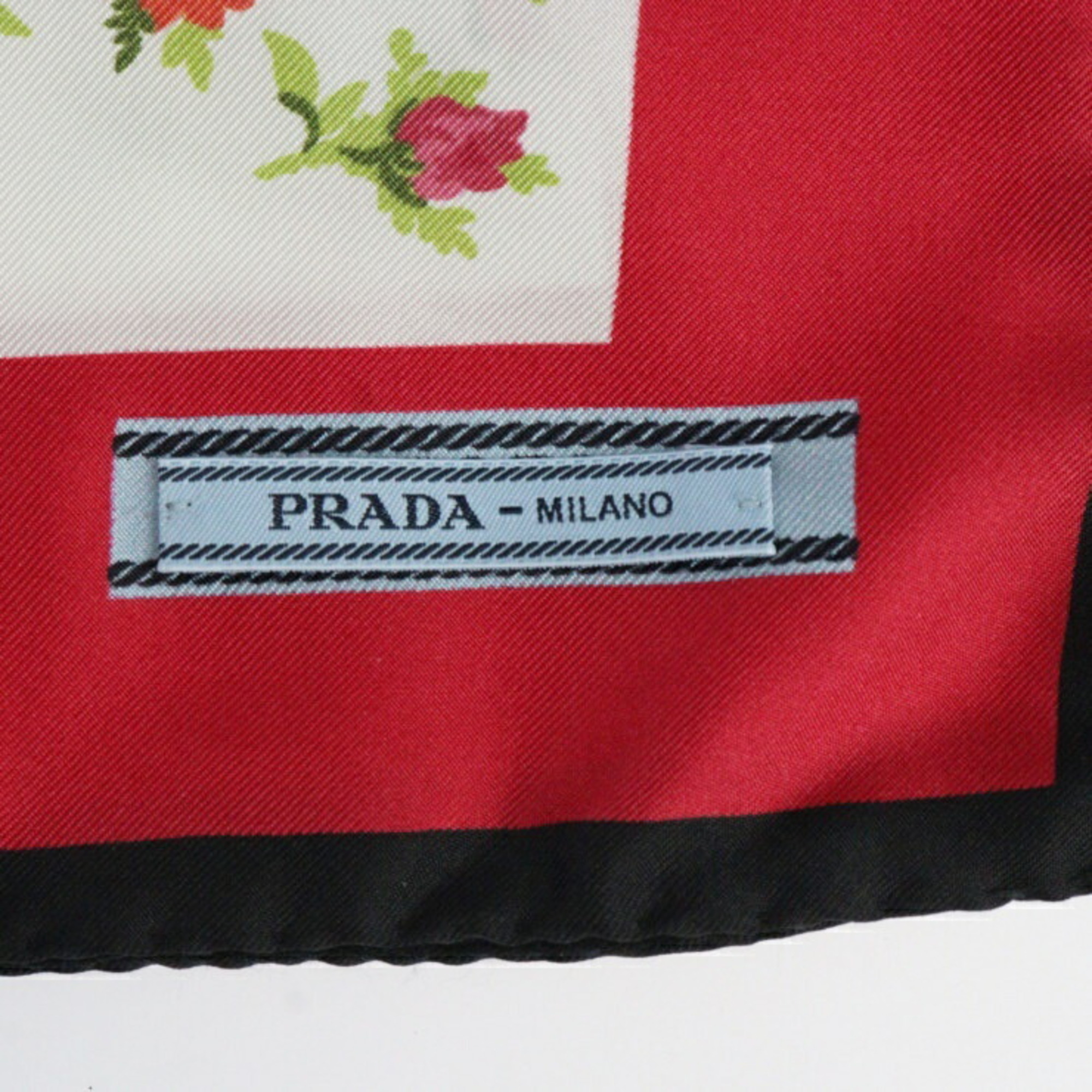 PRADA Prada Scarf 100% Silk White Pink Black Multicolor Large Flower