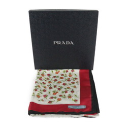 PRADA Prada Scarf 100% Silk White Pink Black Multicolor Large Flower