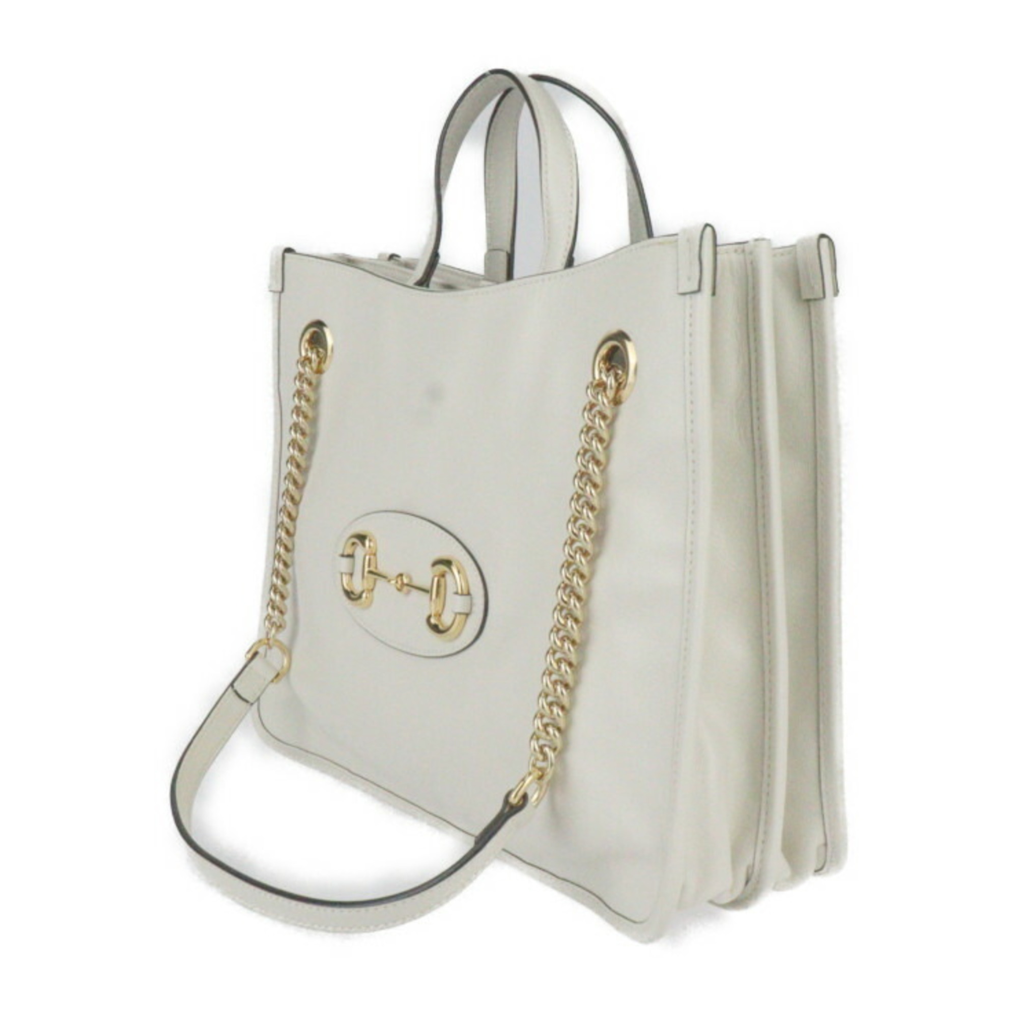 GUCCI Horsebit 1955 Medium Tote Bag Handbag 621144 Leather Ivory Shoulder