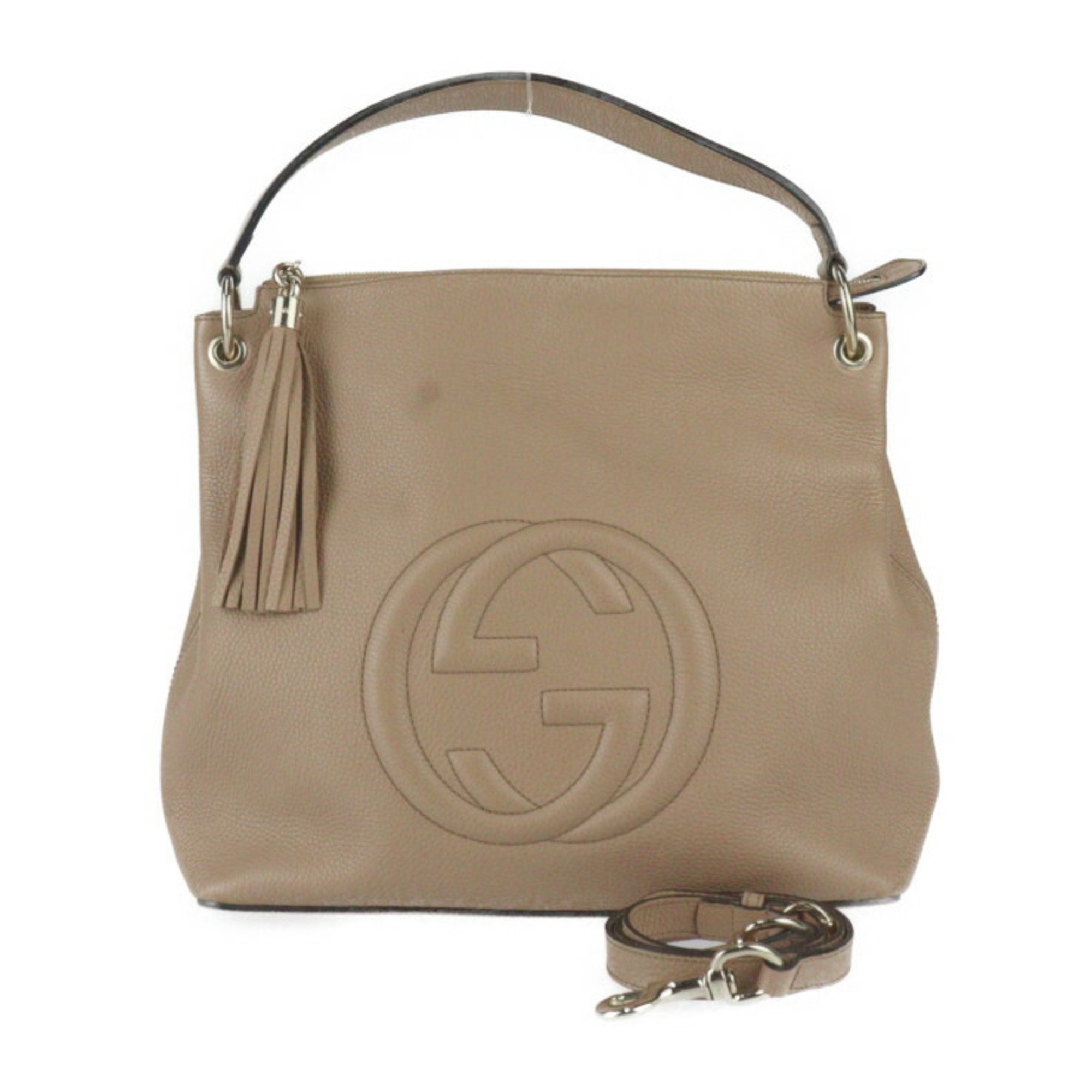 GUCCI Soho Handbag 408825 Leather Beige Shoulder Bag Tassel