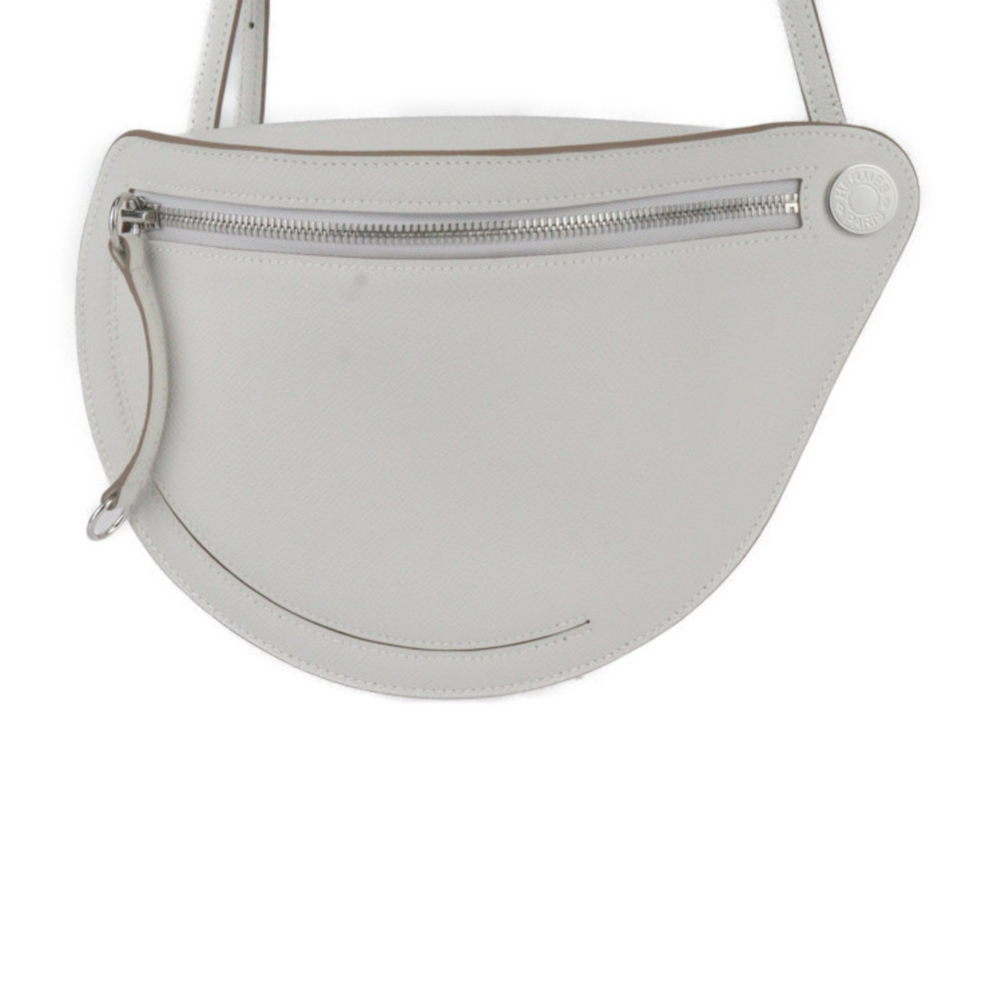 HERMES Petite Course Shoulder Bag H084847CK Epsom Leather Gripere White Pochette B Stamp