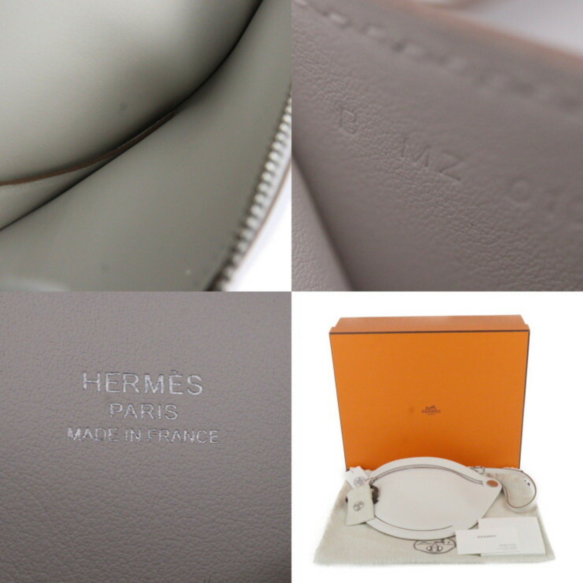 HERMES Petite Course Shoulder Bag H084847CK Epsom Leather Gripere White Pochette B Stamp