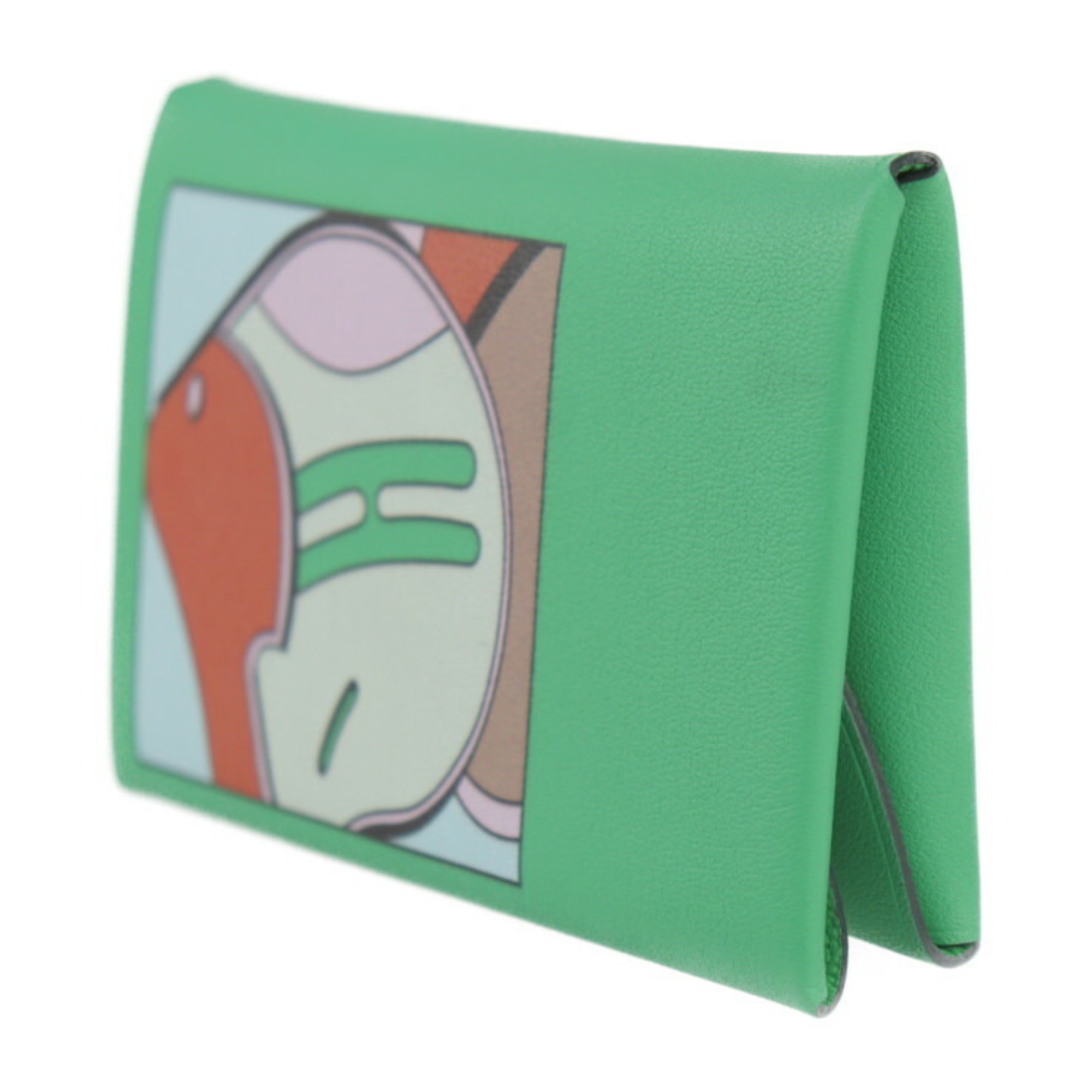 HERMES Hermes Calvi Duo Selle en Desordres Business card holder/card case Veau Swift Vert Comix Multicolor holder Wallet/coin Coin purse W stamp