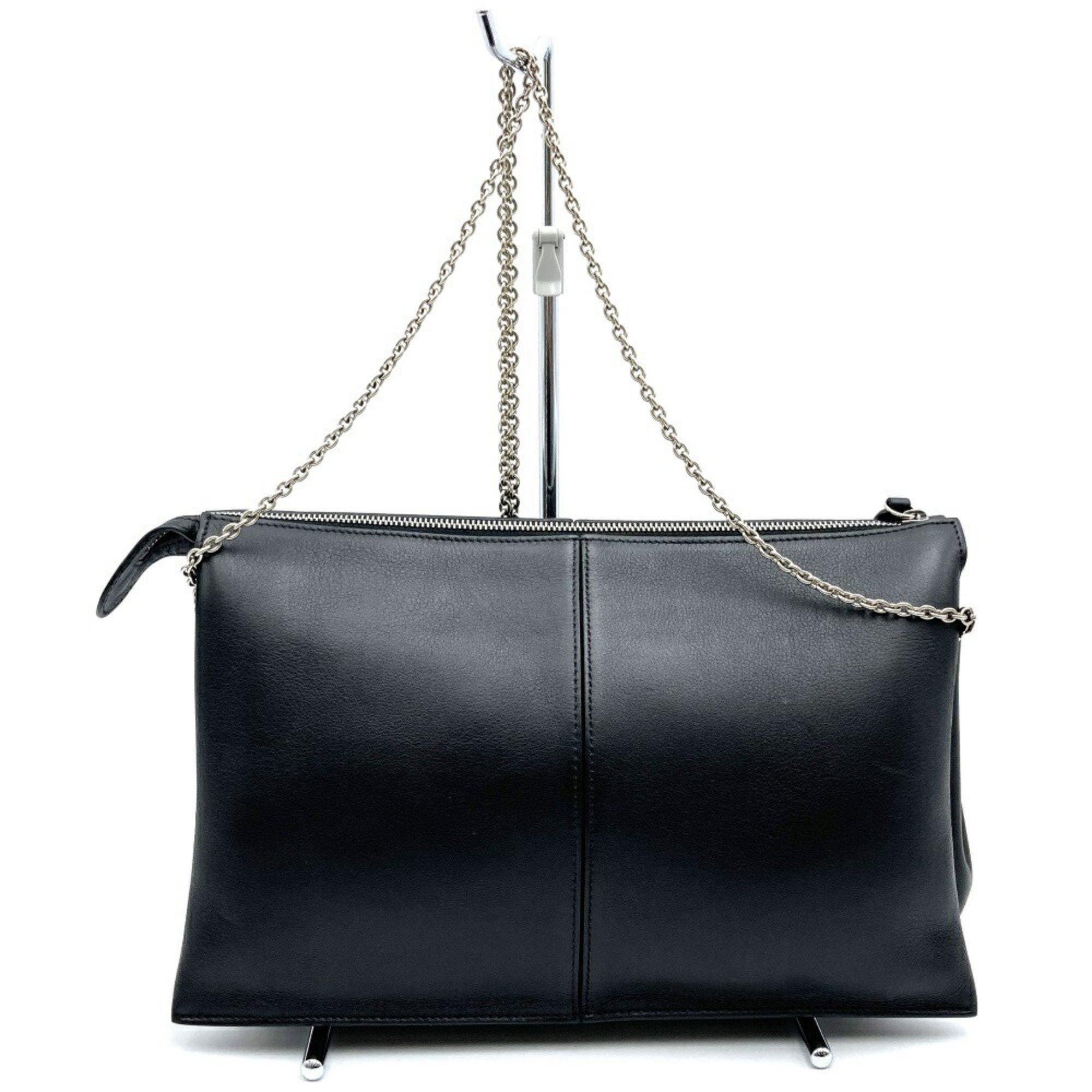 CELINE Chain Shoulder Bag Clutch 2way Black Leather Women's