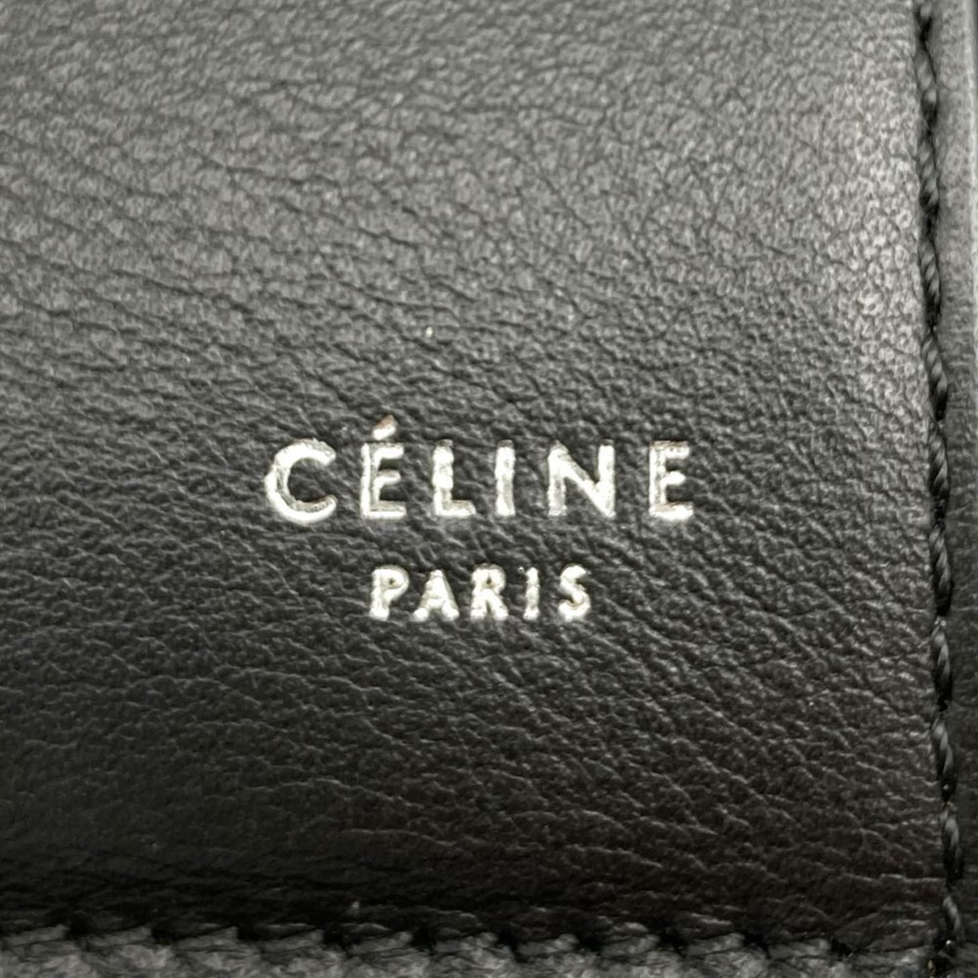 CELINE Chain Shoulder Bag Clutch 2way Black Leather Women's