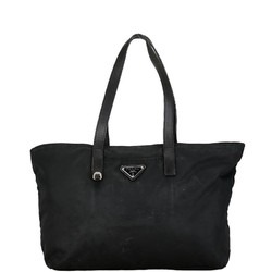 Prada Triangle Plate Handbag Tote Bag Black Nylon Leather Women's PRADA