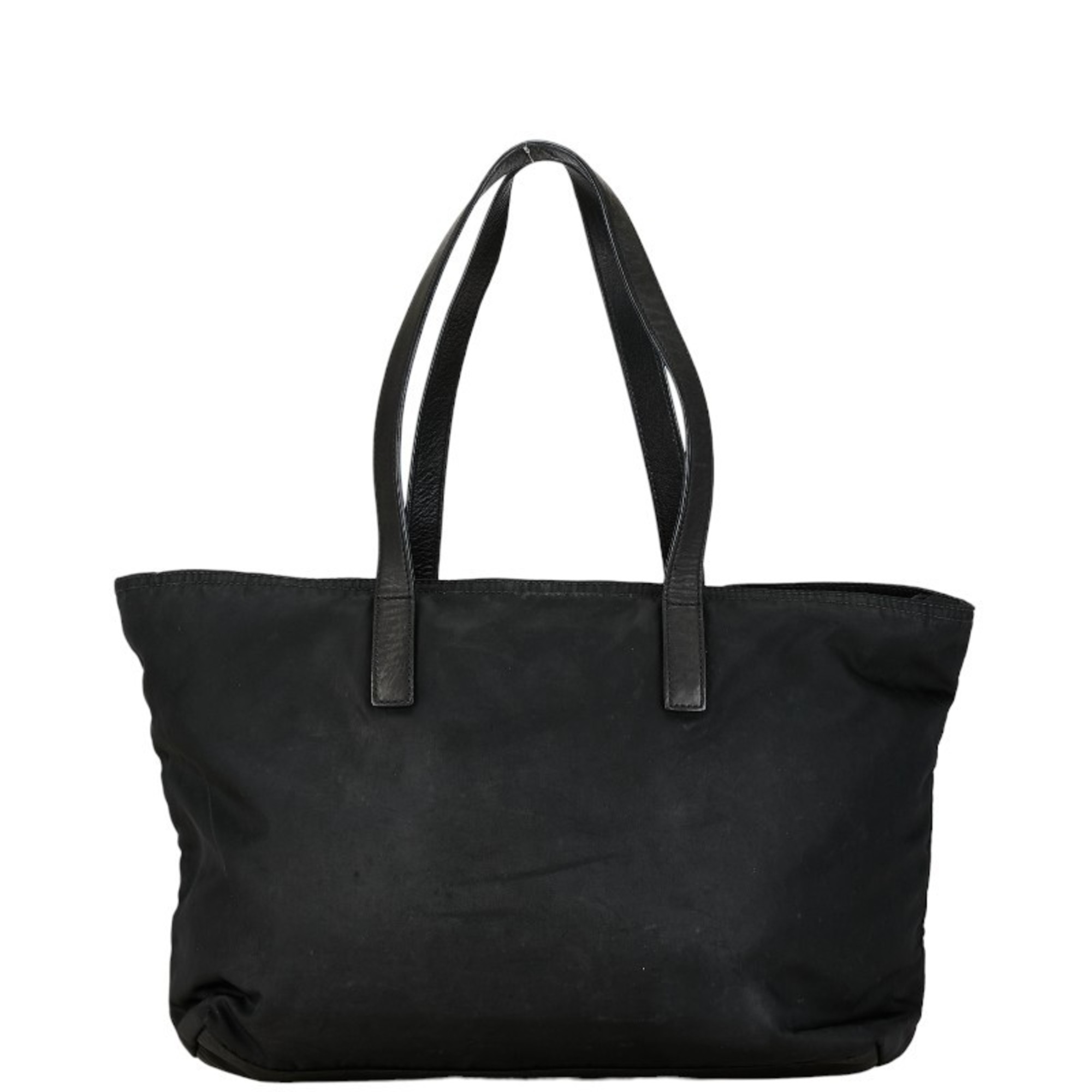 Prada Triangle Plate Handbag Tote Bag Black Nylon Leather Women's PRADA