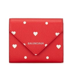 Balenciaga Paper Wallet Heart Bifold Compact Red Leather Women's BALENCIAGA