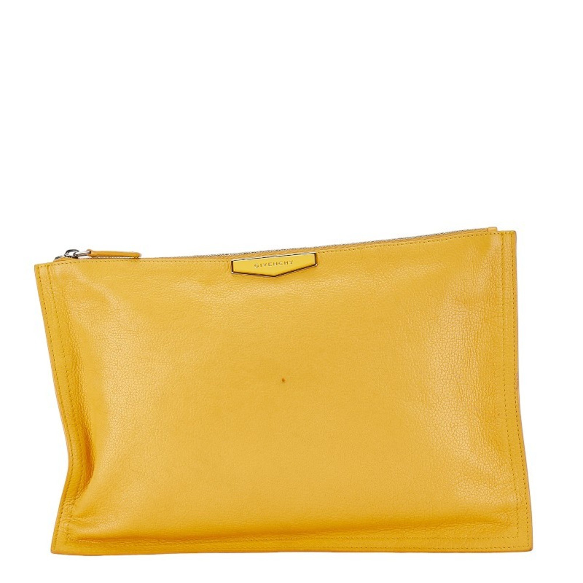 Givenchy Clutch Bag Second TE0134 Yellow Leather Women's