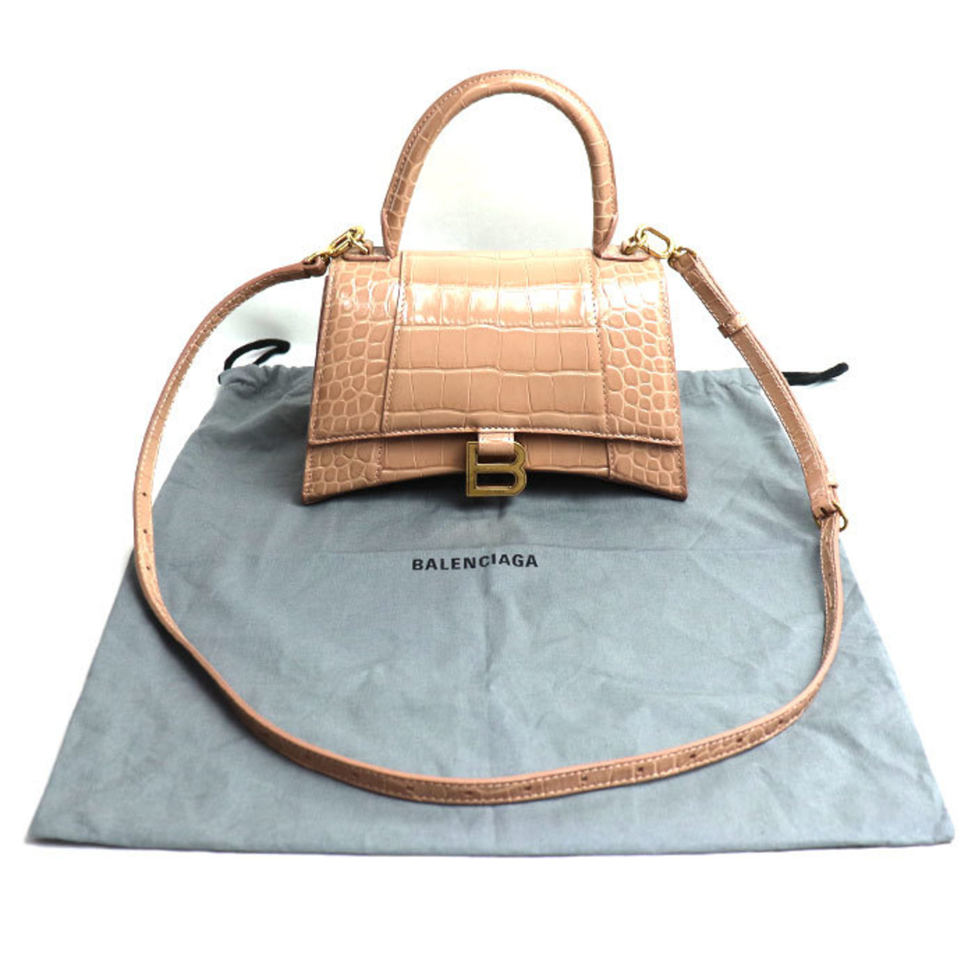 BALENCIAGA Hourglass Small Embossed 2-Way Shoulder Bag Pink Beige 593546 Women's