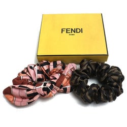 FENDI Silk Zucca Ribbon Motif Hair Scrunchie FXT268 Tie 2-Piece Set for Women