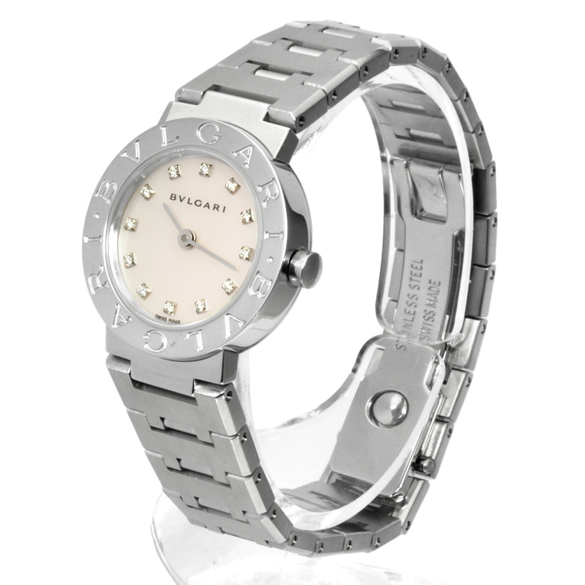 BVLGARI BB23SS Date Watch Quartz Shell Dial 12P Diamond Ladies