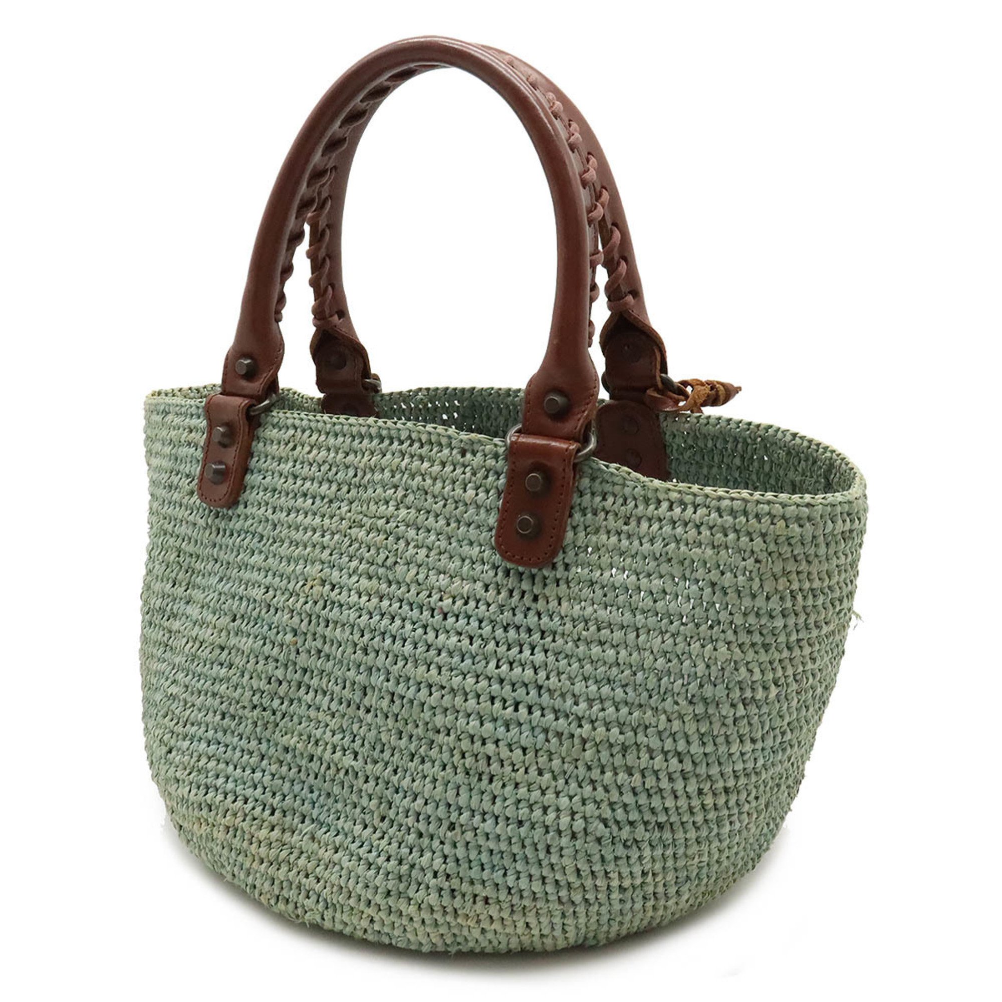 BALENCIAGA Balenciaga Basket Bag Tote Handbag Straw Raffia Mint Blue Brown 236741