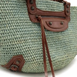 BALENCIAGA Balenciaga Basket Bag Tote Handbag Straw Raffia Mint Blue Brown 236741