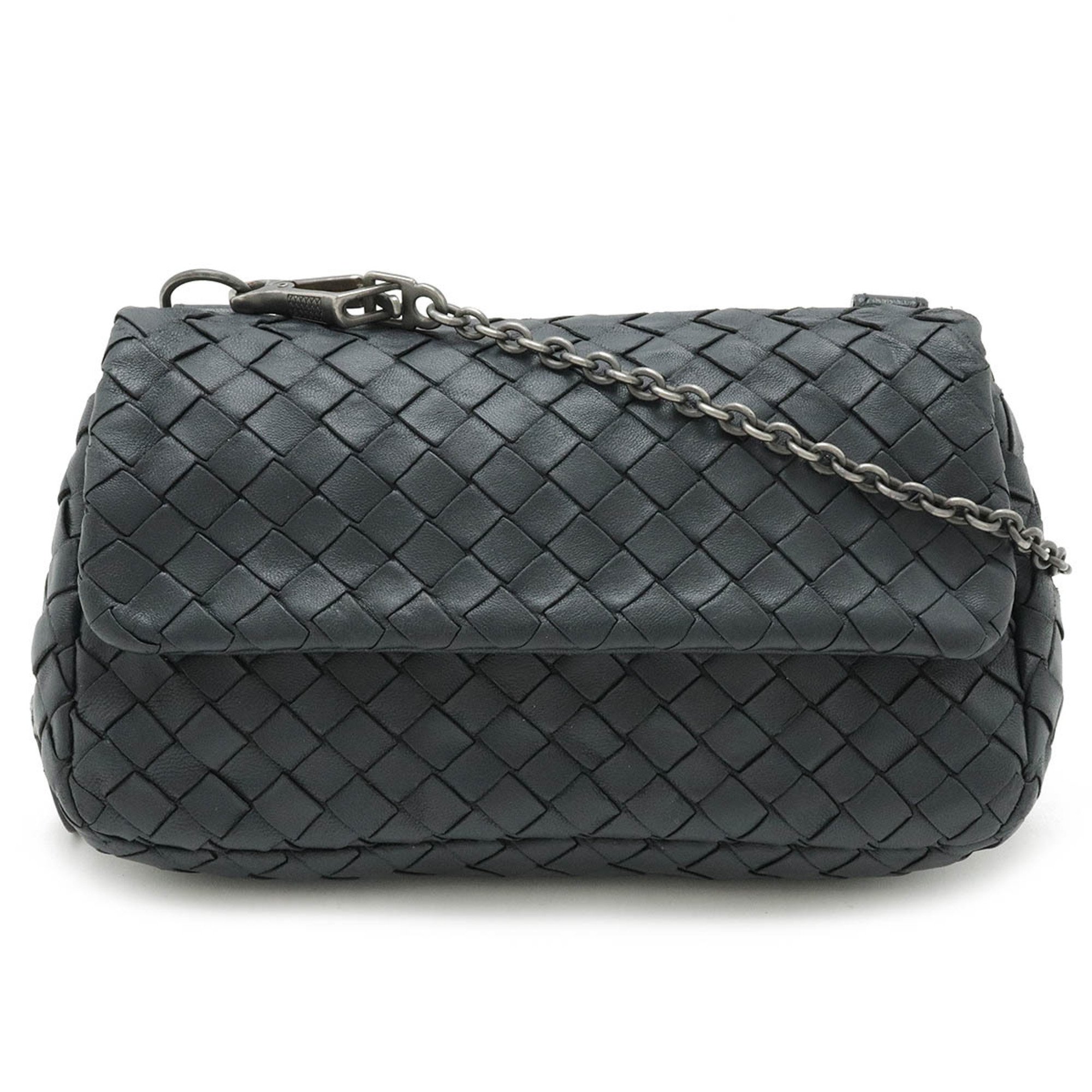 BOTTEGA VENETA Bottega Veneta Intrecciato Shoulder Bag Chain Pochette Pouch Leather Dark Gray 310774