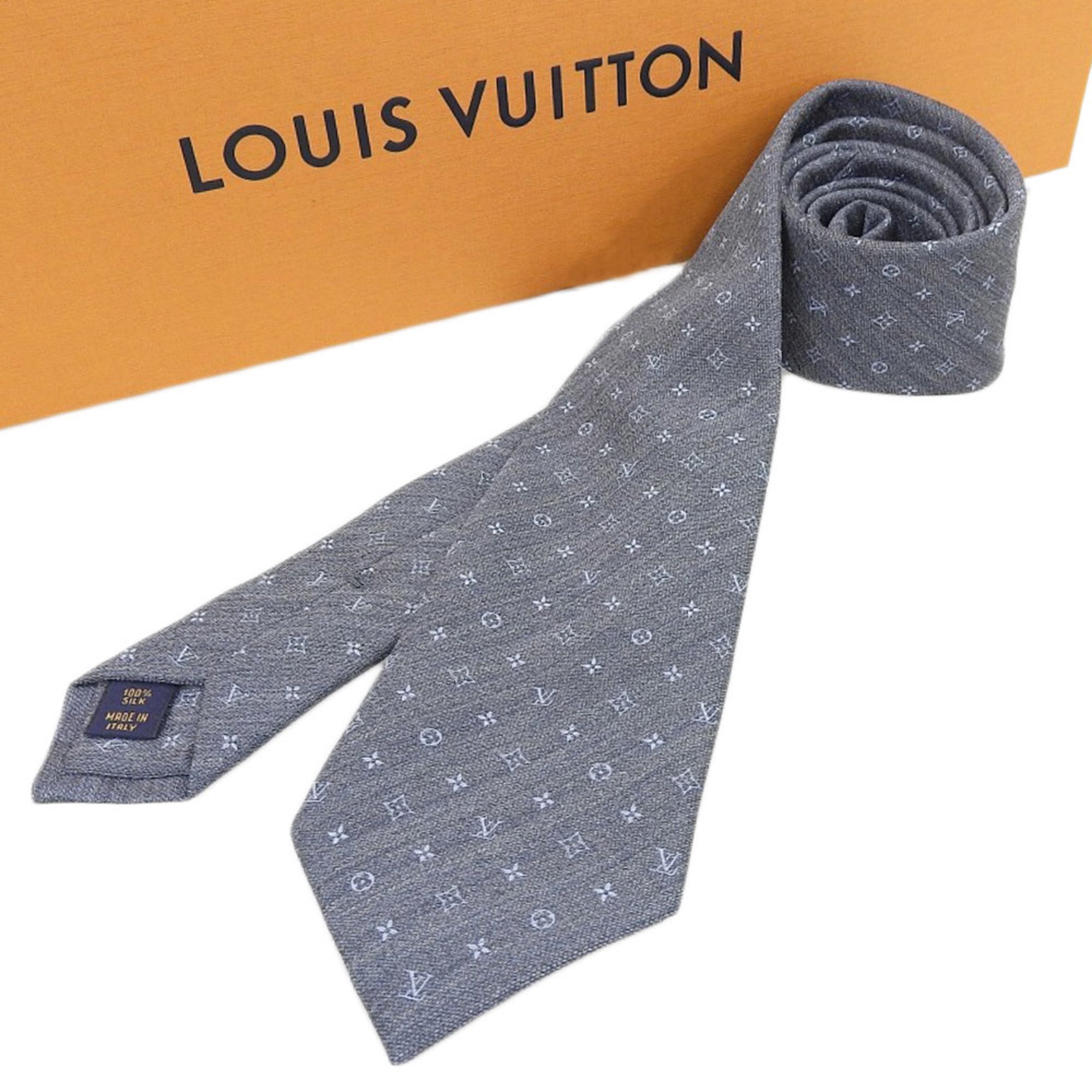 LOUIS VUITTON Monogram Necktie M76832 Men's Silk Grey