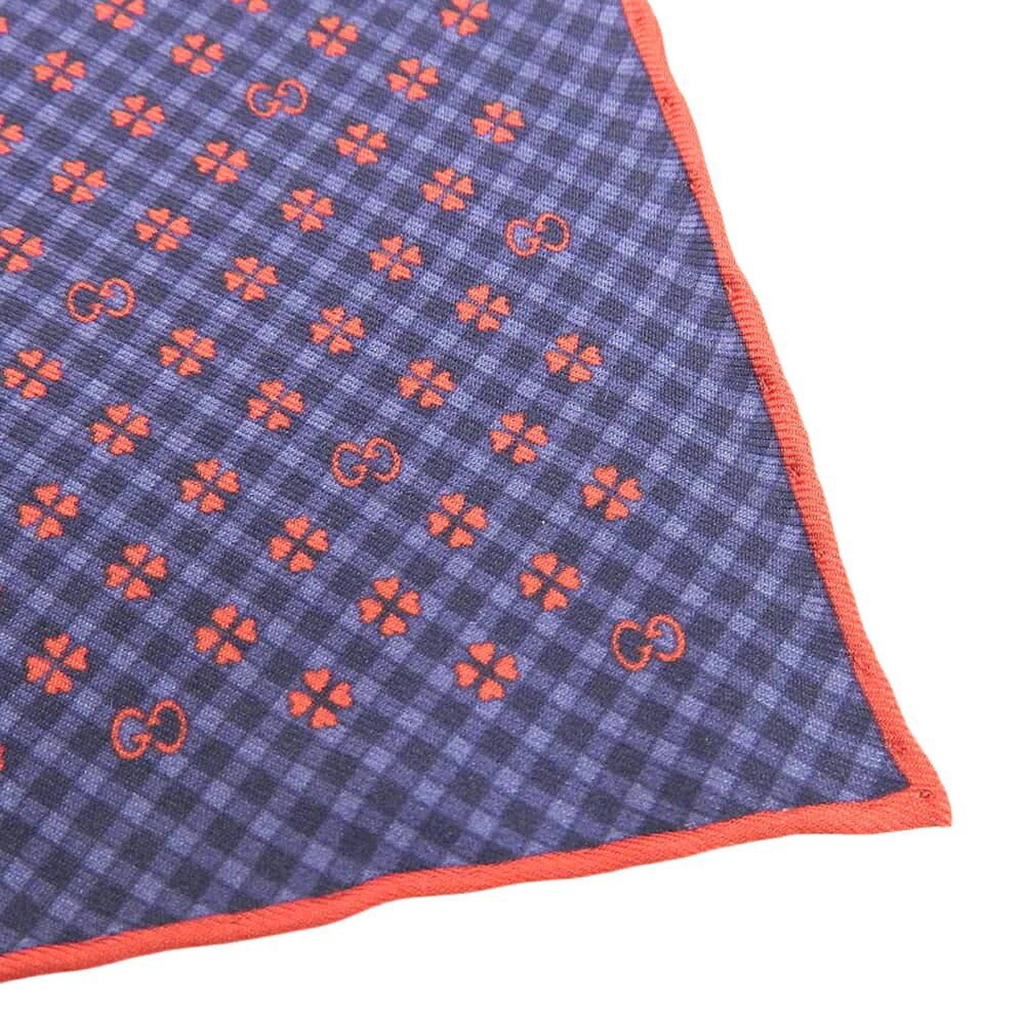 GUCCI Interlocking G Clover Motif Handkerchief 604097 4GA57 Silk Navy x Red