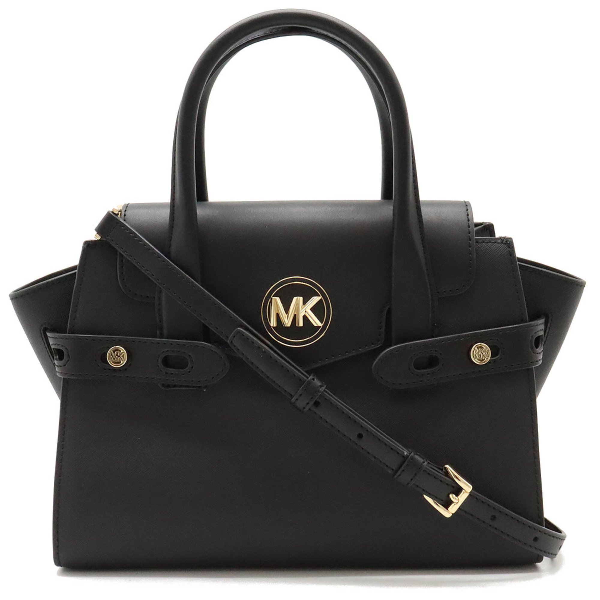 MICHAEL KORS Carmen Medium Flap Satchel Handbag Shoulder Bag Leather Black 35S2GNMS8L