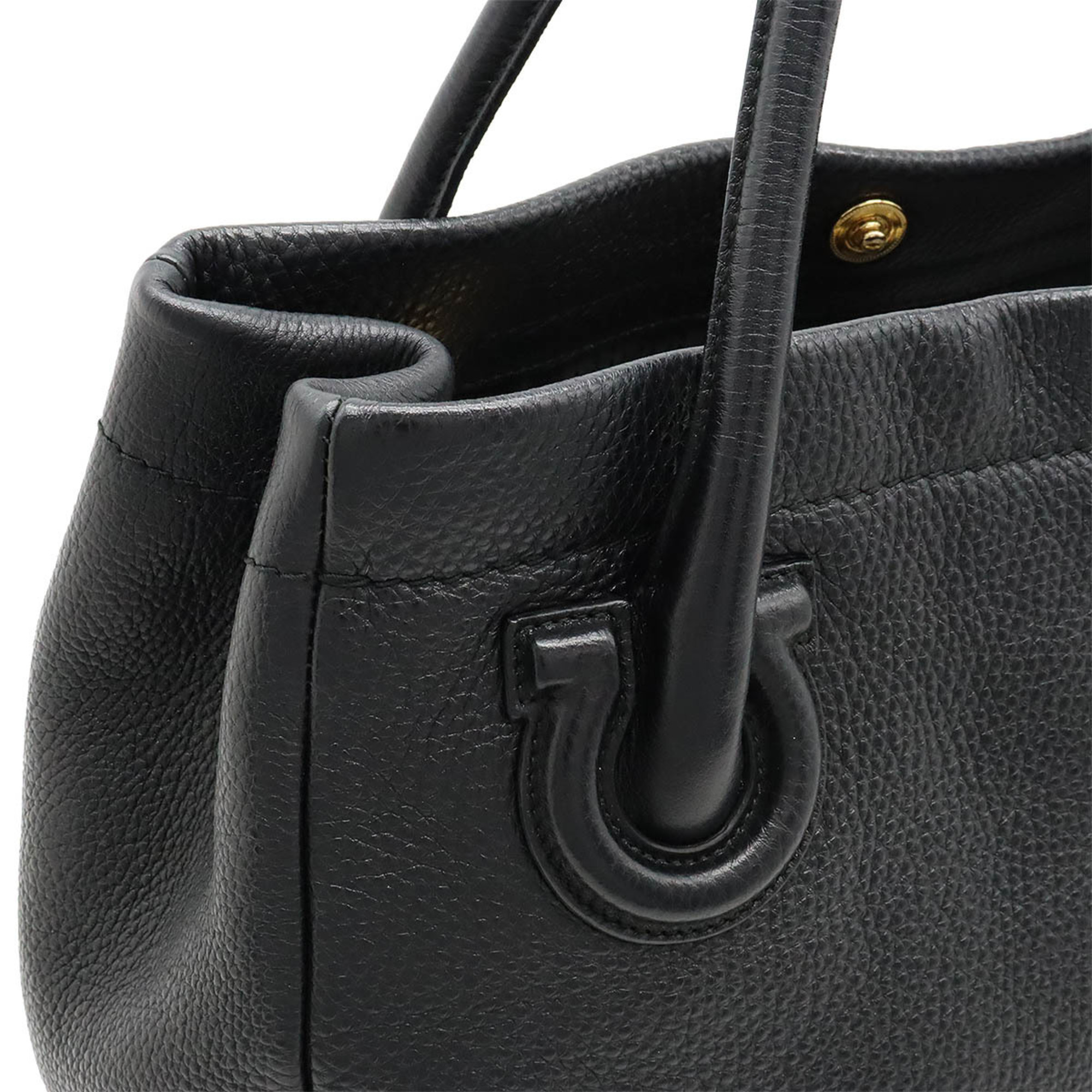 Salvatore Ferragamo Gancini Tote Bag Handbag Leather Black AU-21 D447