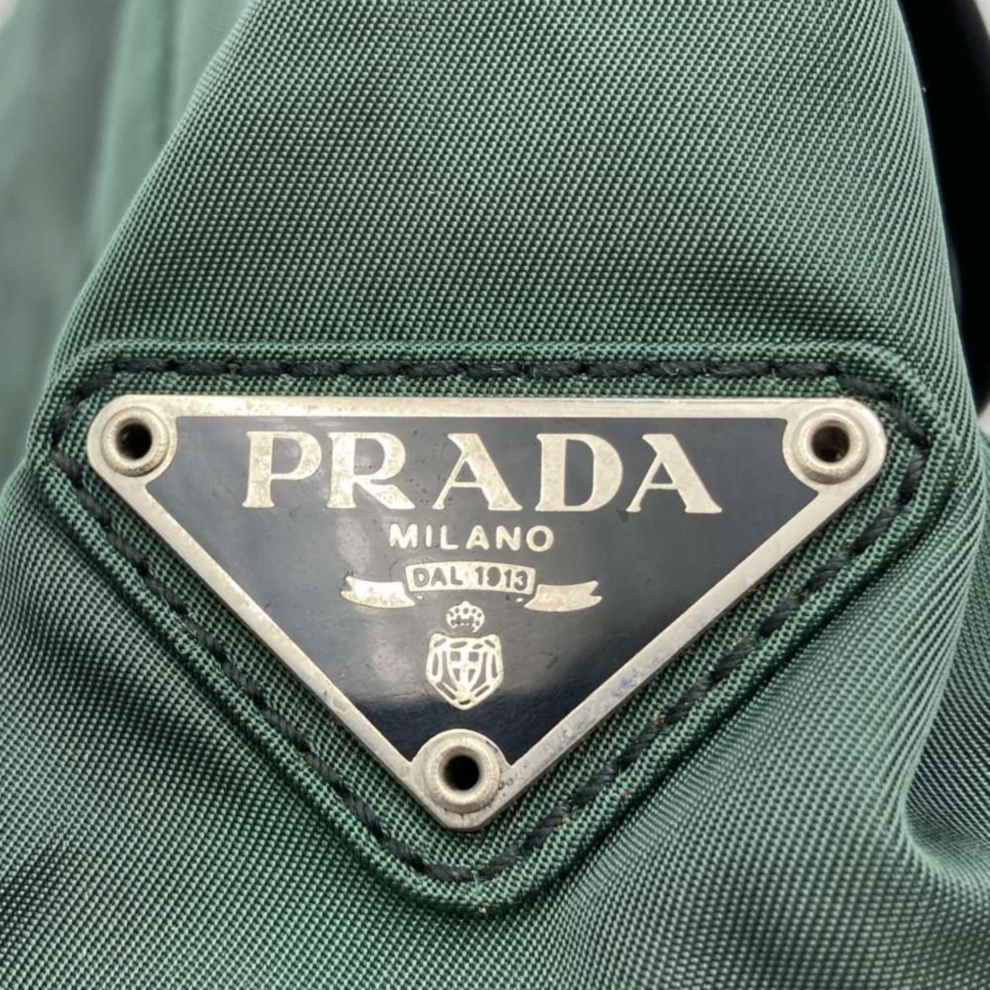 PRADA Prada handbag, triangular, nylon, plastic handle, white tag, green x black, green, women's