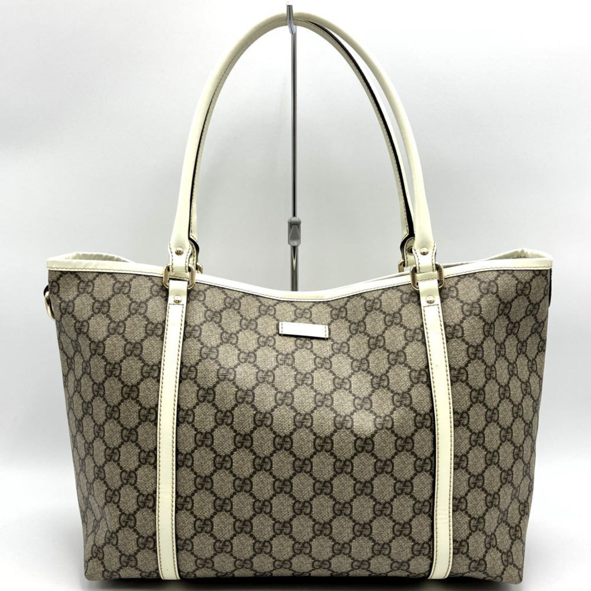 GUCCI 197953 Tote Bag Shoulder GG Supreme Canvas x Leather Brown White Women's