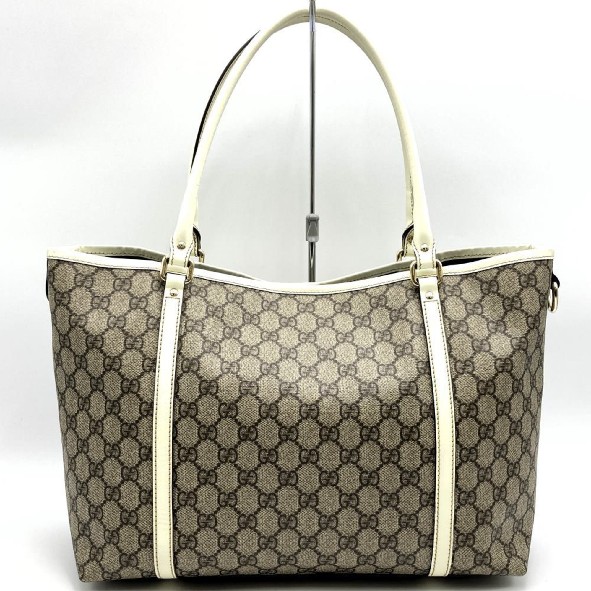 GUCCI 197953 Tote Bag Shoulder GG Supreme Canvas x Leather Brown White Women's