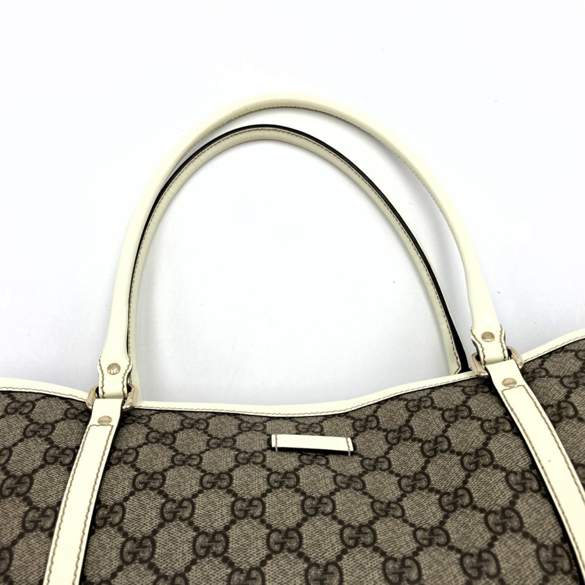 GUCCI 197953 Tote Bag Shoulder GG Supreme Canvas x Leather Brown White Women's