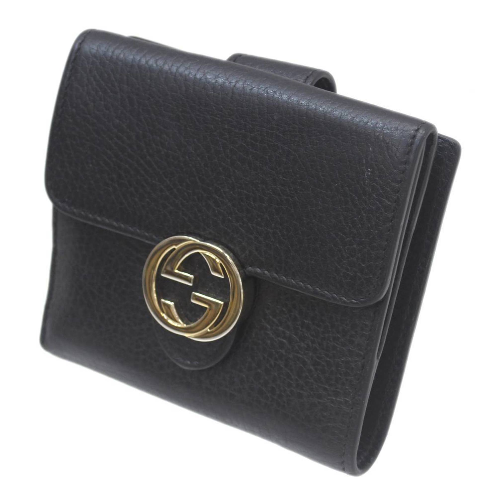 GUCCI Gucci Interlocking W Bi-fold Wallet Leather Black 598167