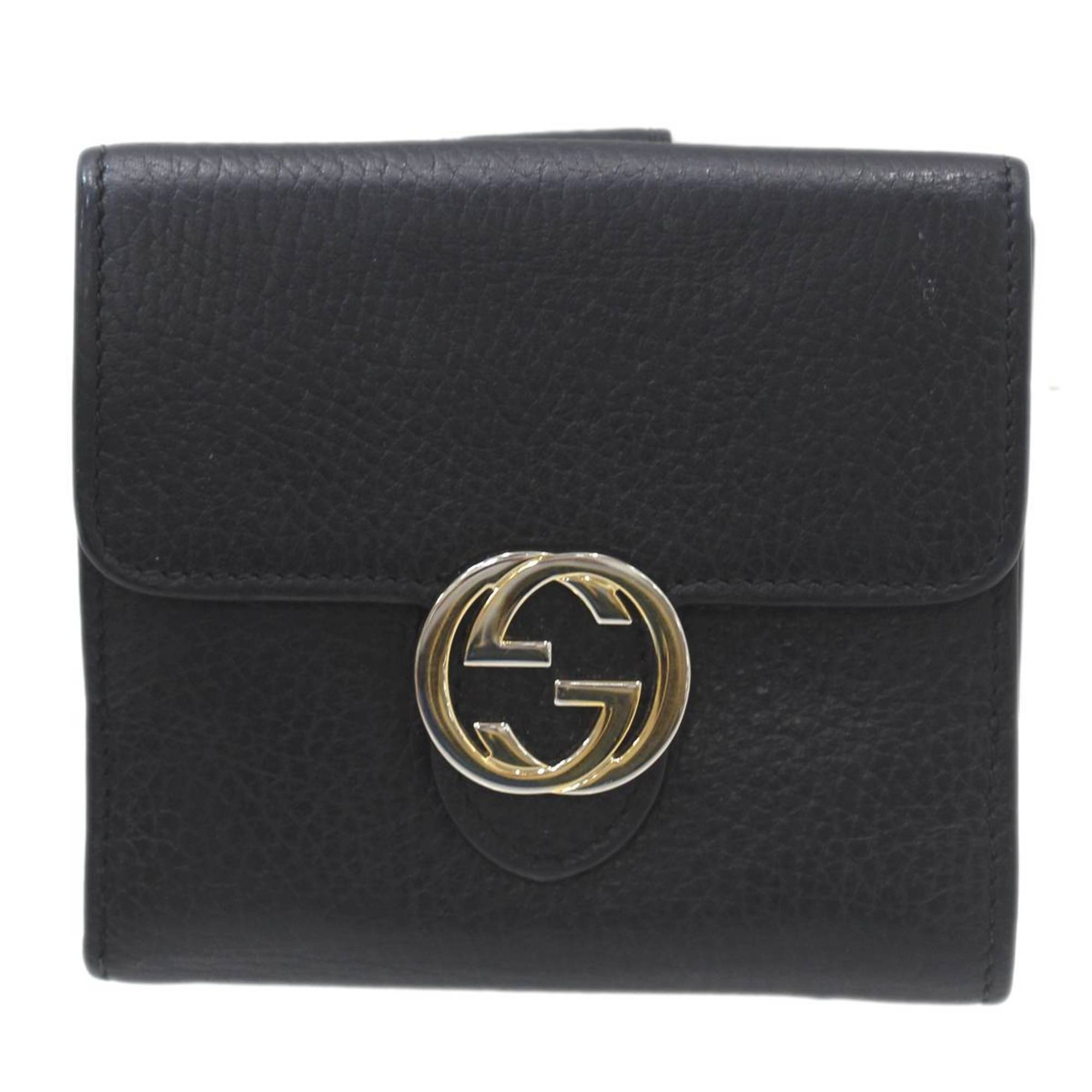 GUCCI Gucci Interlocking W Bi-fold Wallet Leather Black 598167