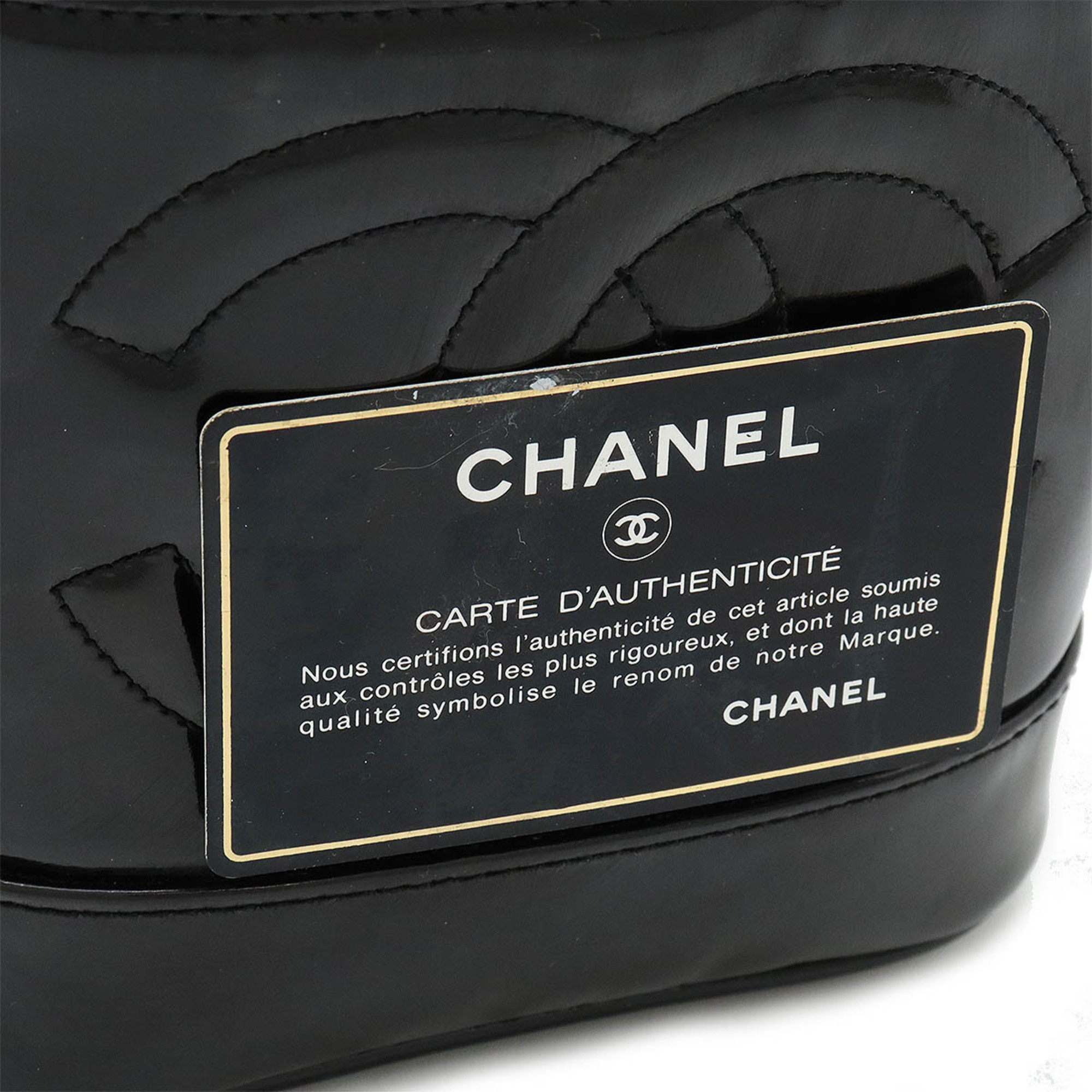 CHANEL Coco Mark Vanity Bag Handbag Pouch Enamel Patent Leather Black A01998