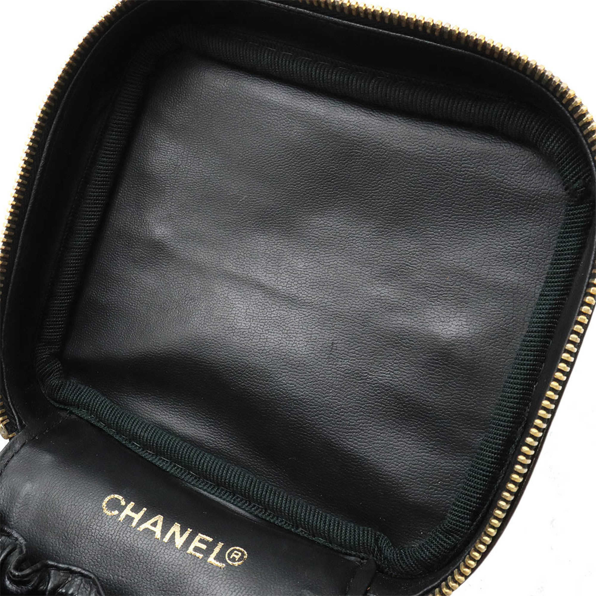 CHANEL Coco Mark Vanity Bag Handbag Pouch Enamel Patent Leather Black A01998