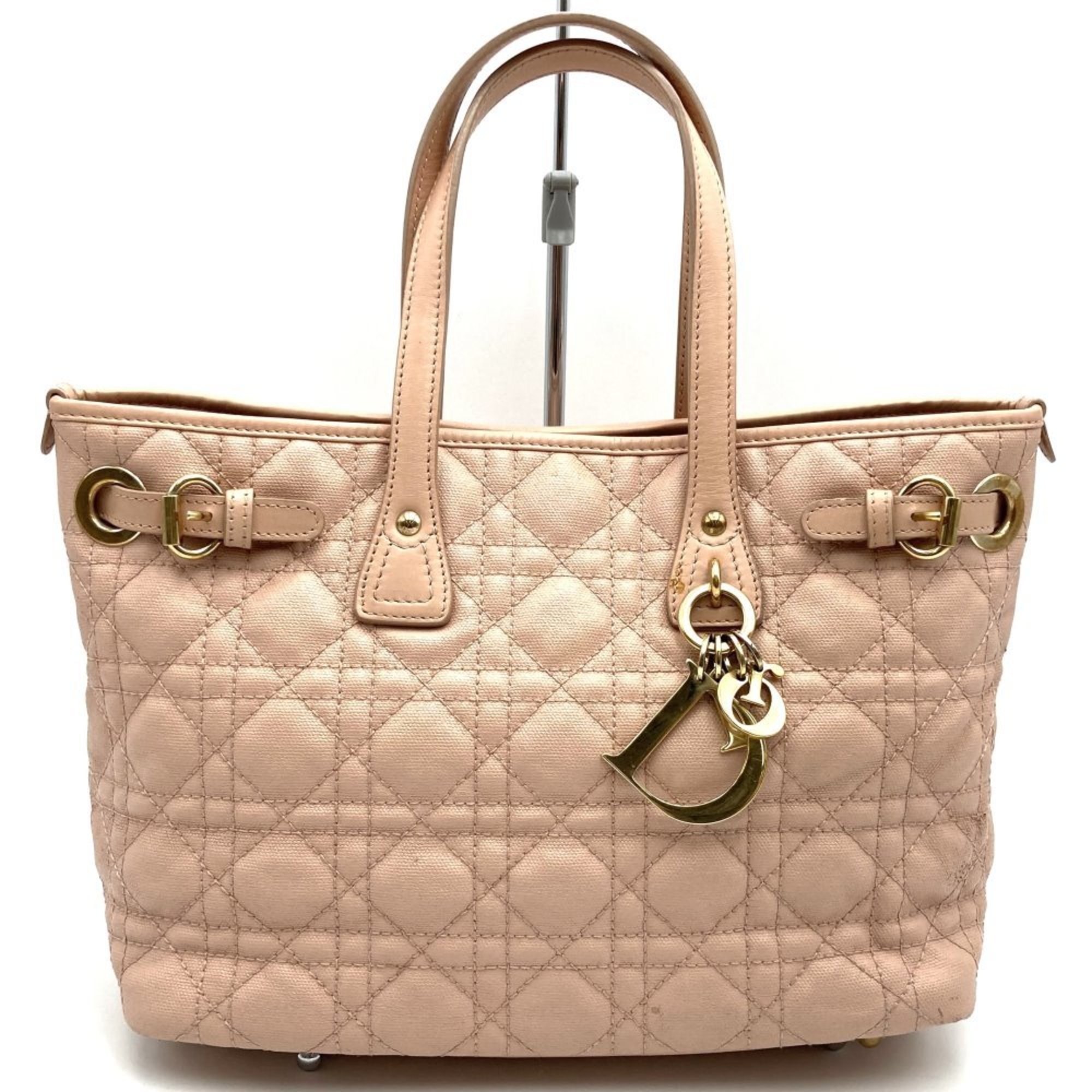 Christian Dior Lady Handbag Pink Women's Leather Coated Canvas