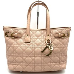 Christian Dior Lady Handbag Pink Women's Leather Coated Canvas