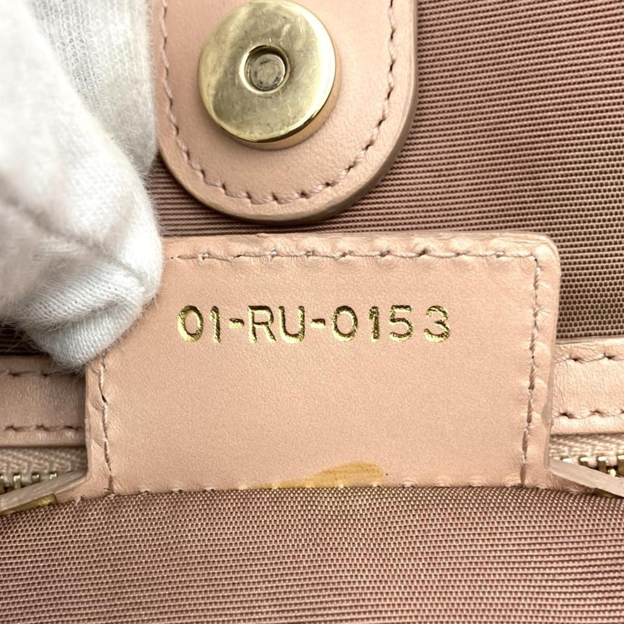 Christian Dior Lady Handbag Pink Women's Leather Coated Canvas