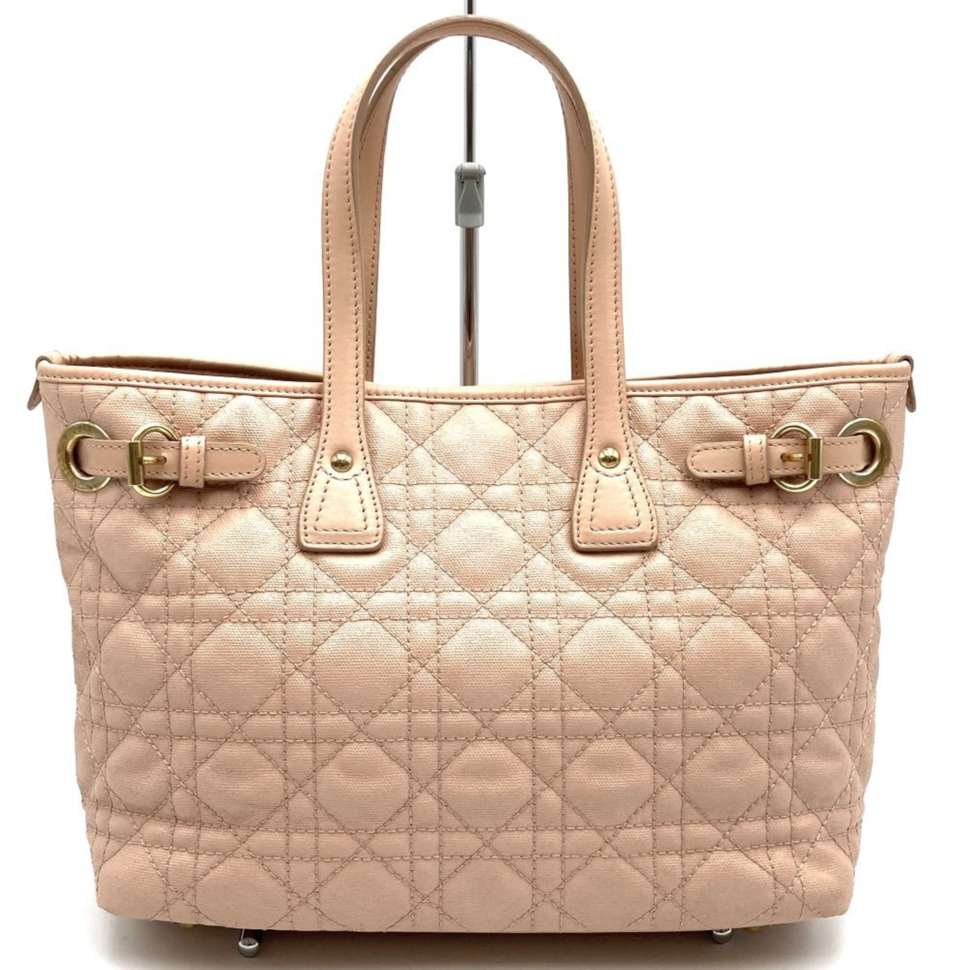 Christian Dior Lady Handbag Pink Women's Leather Coated Canvas