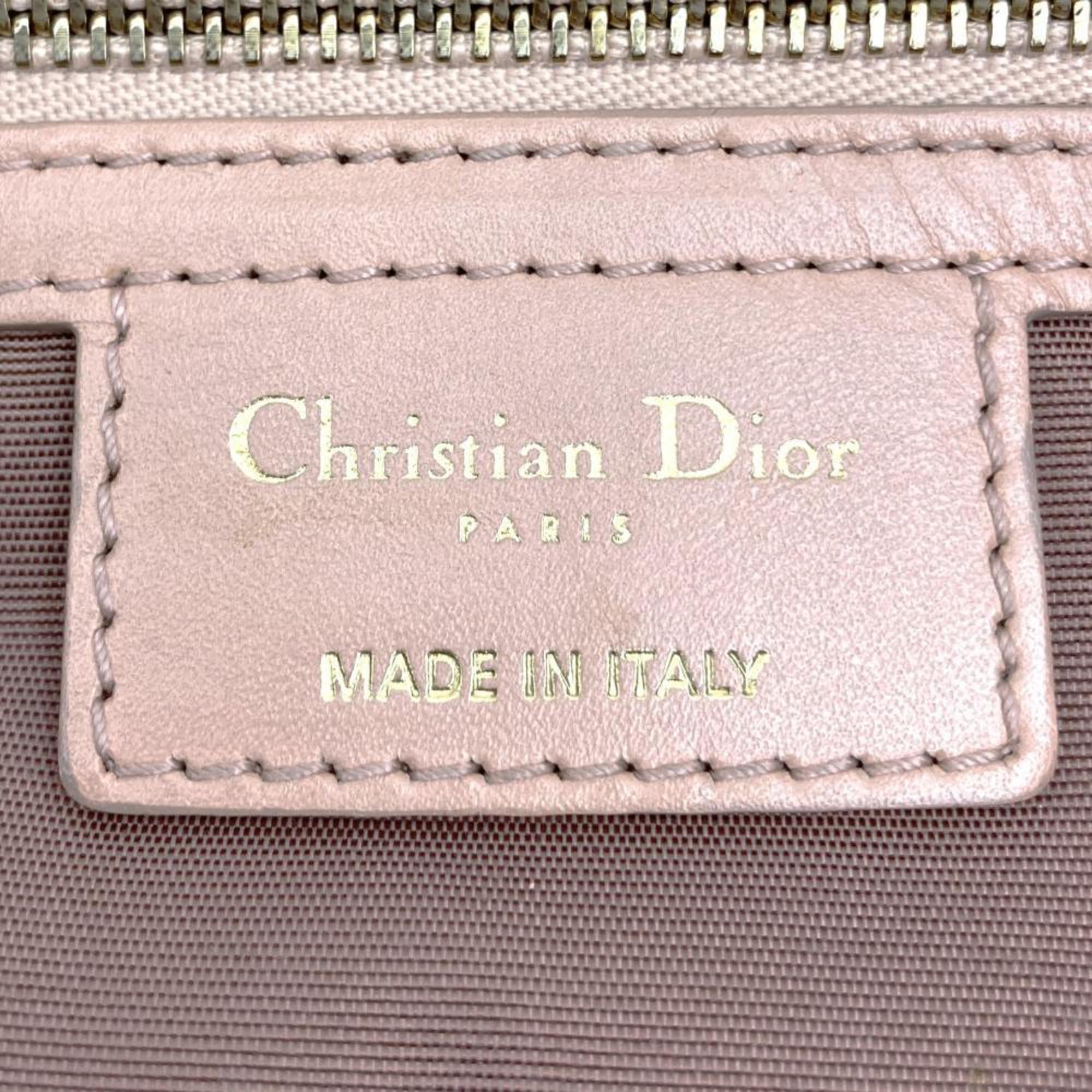 Christian Dior Lady Handbag Pink Women's Leather Coated Canvas