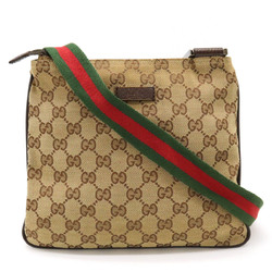 GUCCI Gucci GG Canvas Sherry Line Web Shoulder Bag Pochette Khaki Beige Dark Brown 146309