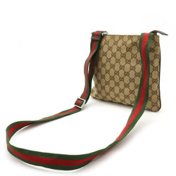 GUCCI Gucci GG Canvas Sherry Line Web Shoulder Bag Pochette Khaki Beige Dark Brown 146309