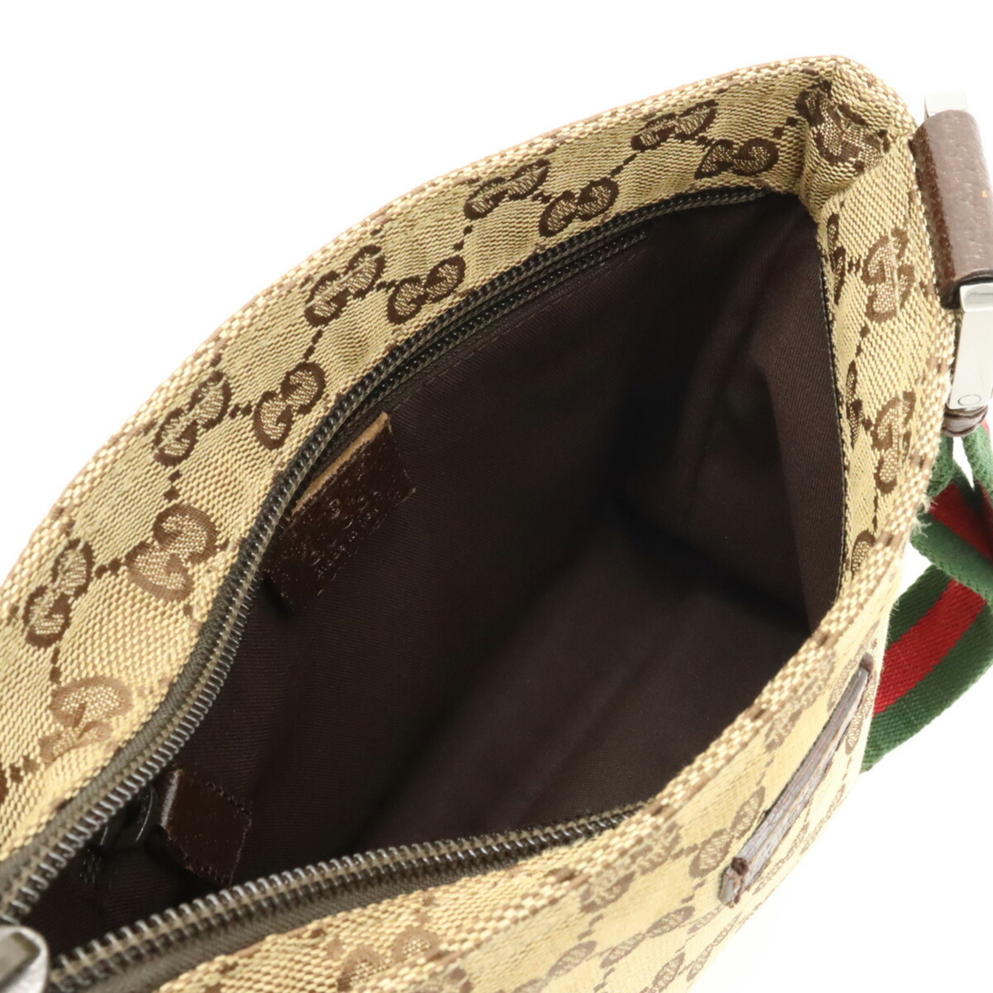 GUCCI Gucci GG Canvas Sherry Line Web Shoulder Bag Pochette Khaki Beige Dark Brown 146309